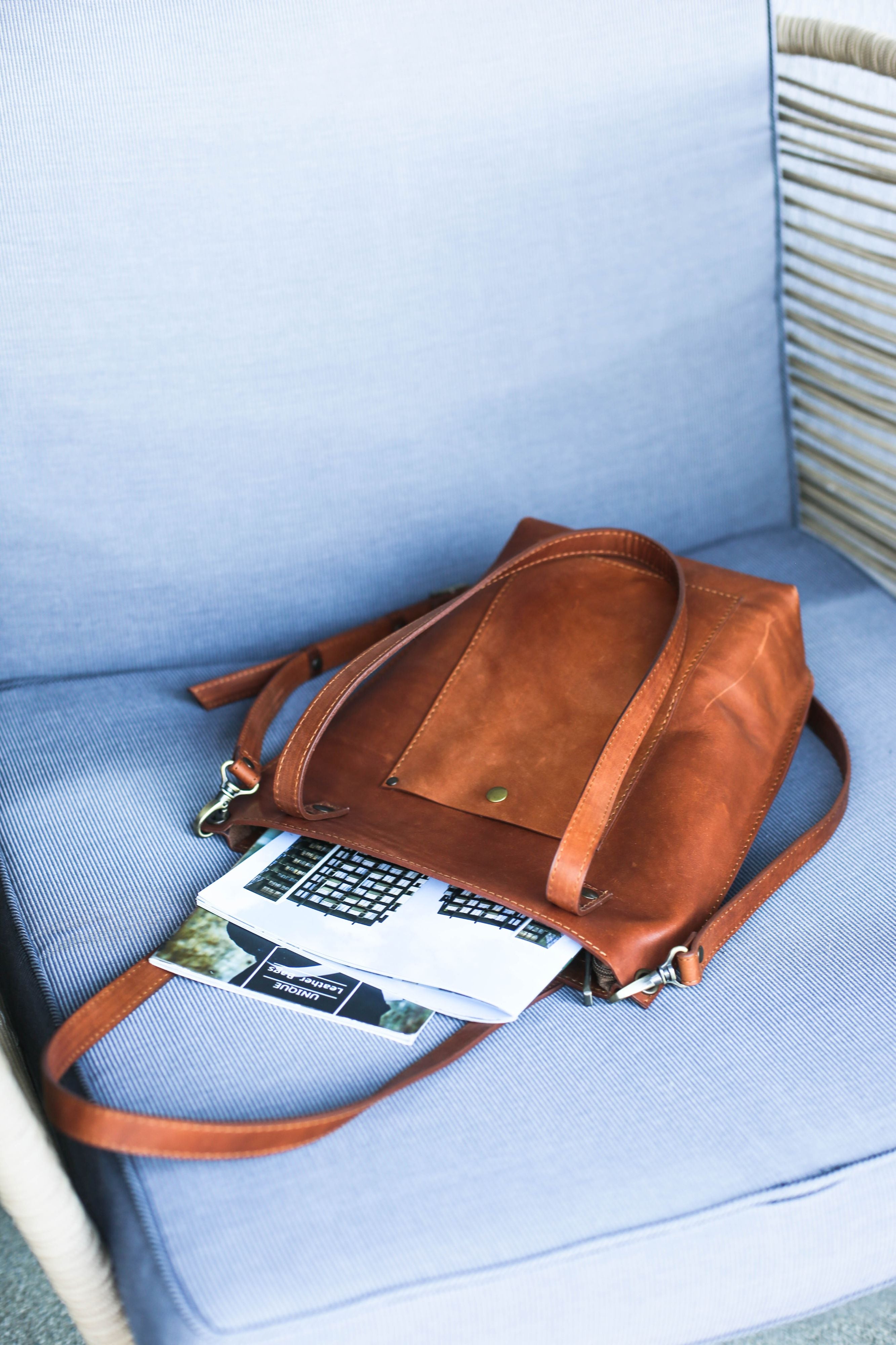 Medium Brown Leather tote bag for women, perfect for work