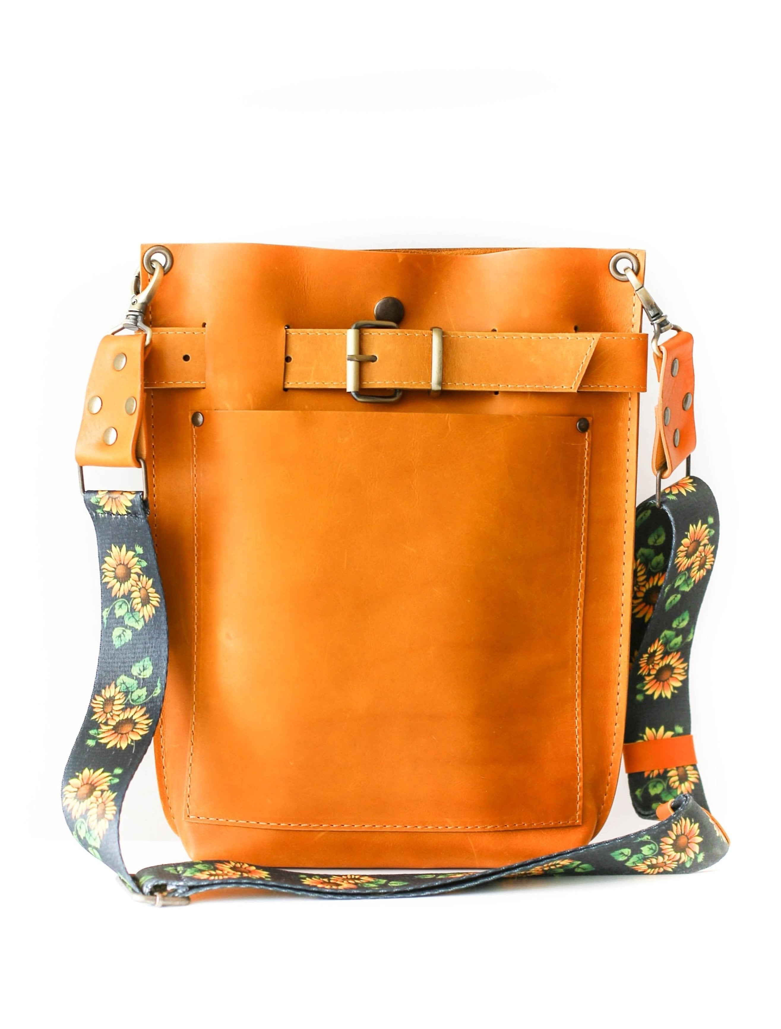 Yellow Leather Bag w/Front Pocket