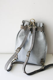 Gray leather backpack for work