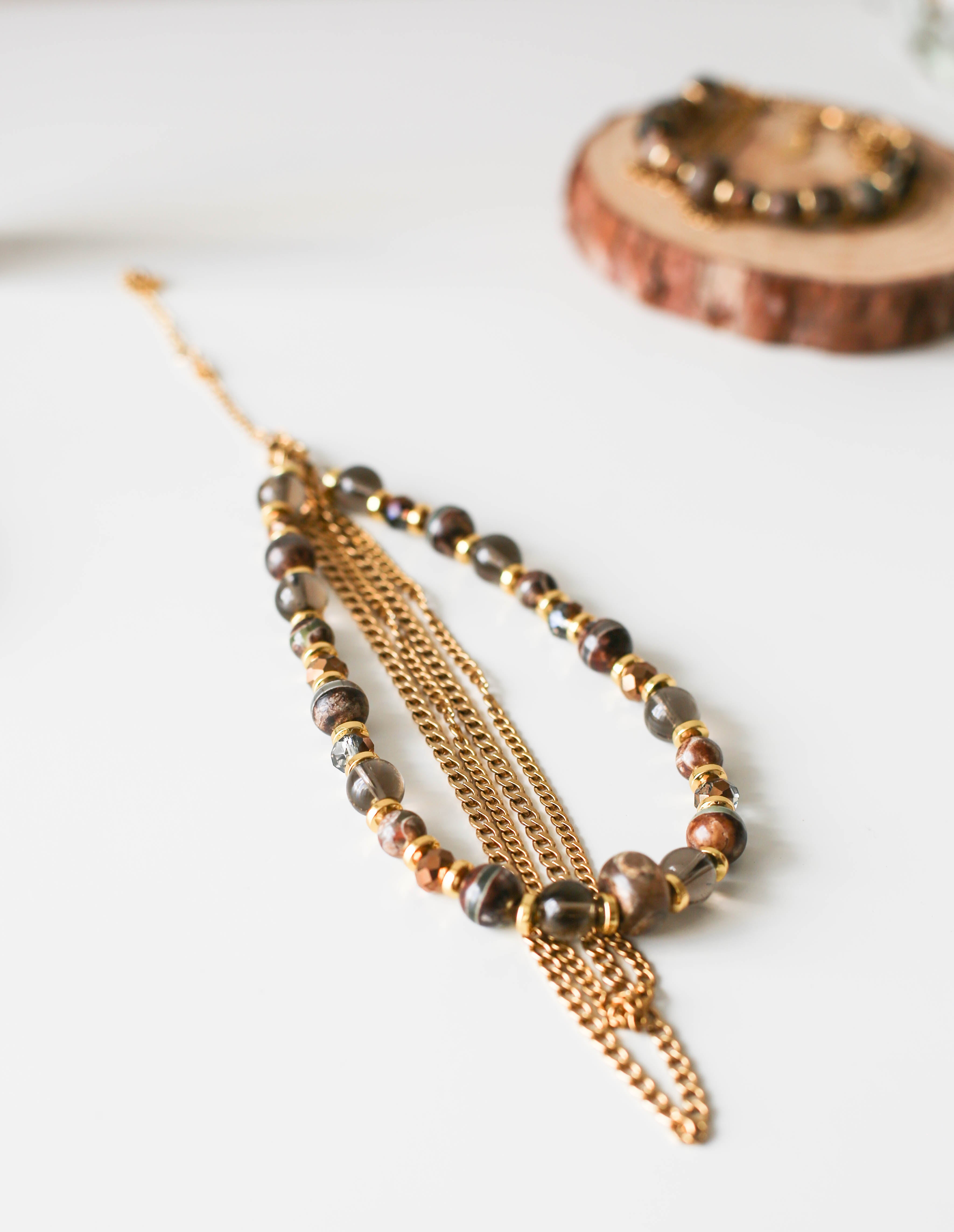 Brown Agate Leather Necklace