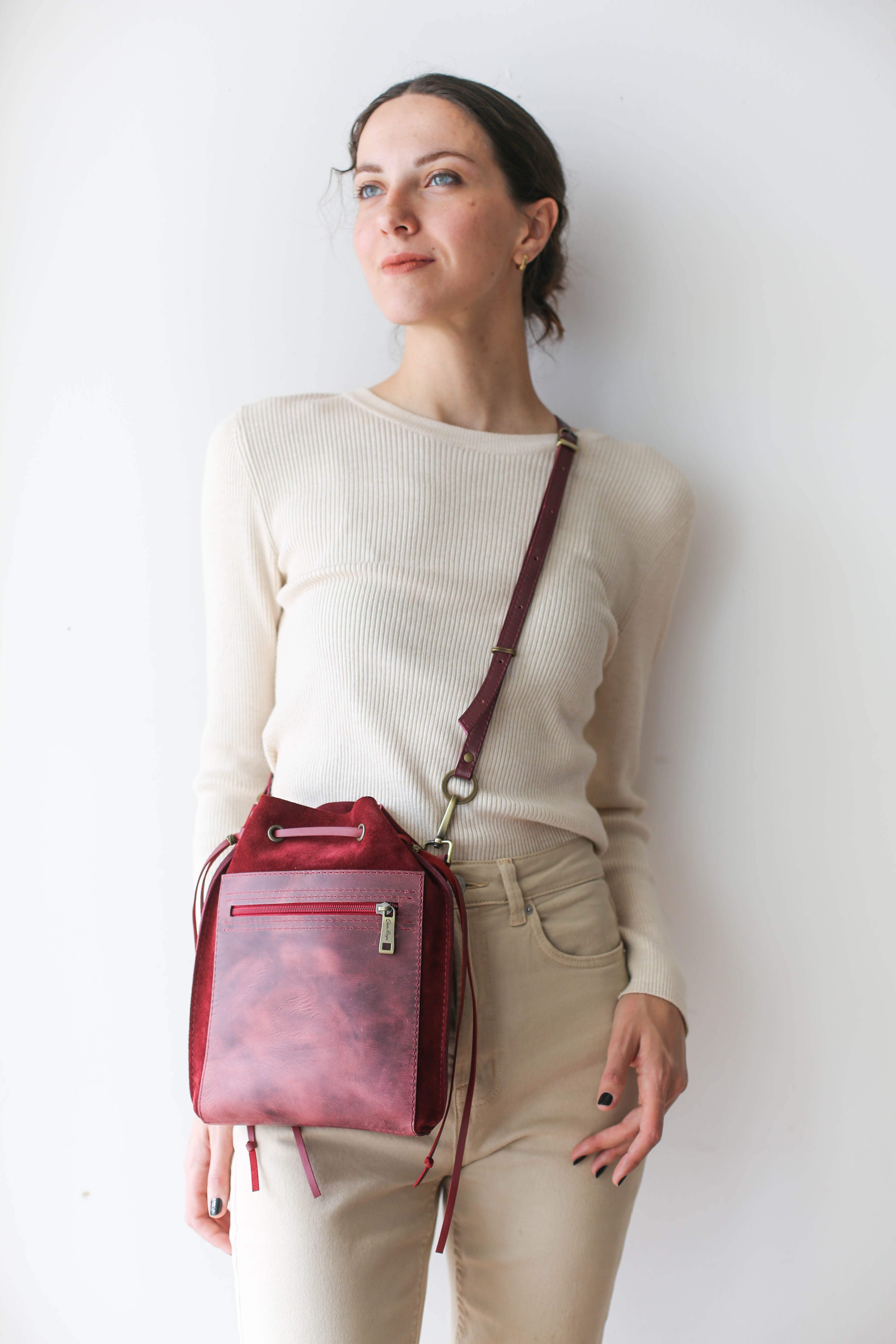 suede small leather bag for women