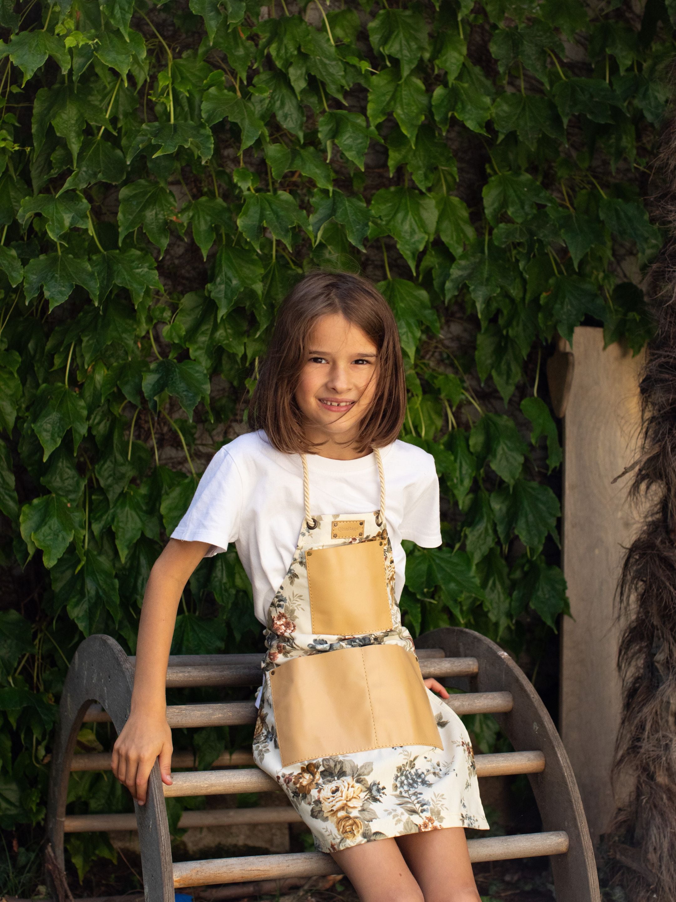 Floral Canvas & Leather Apron for Kids