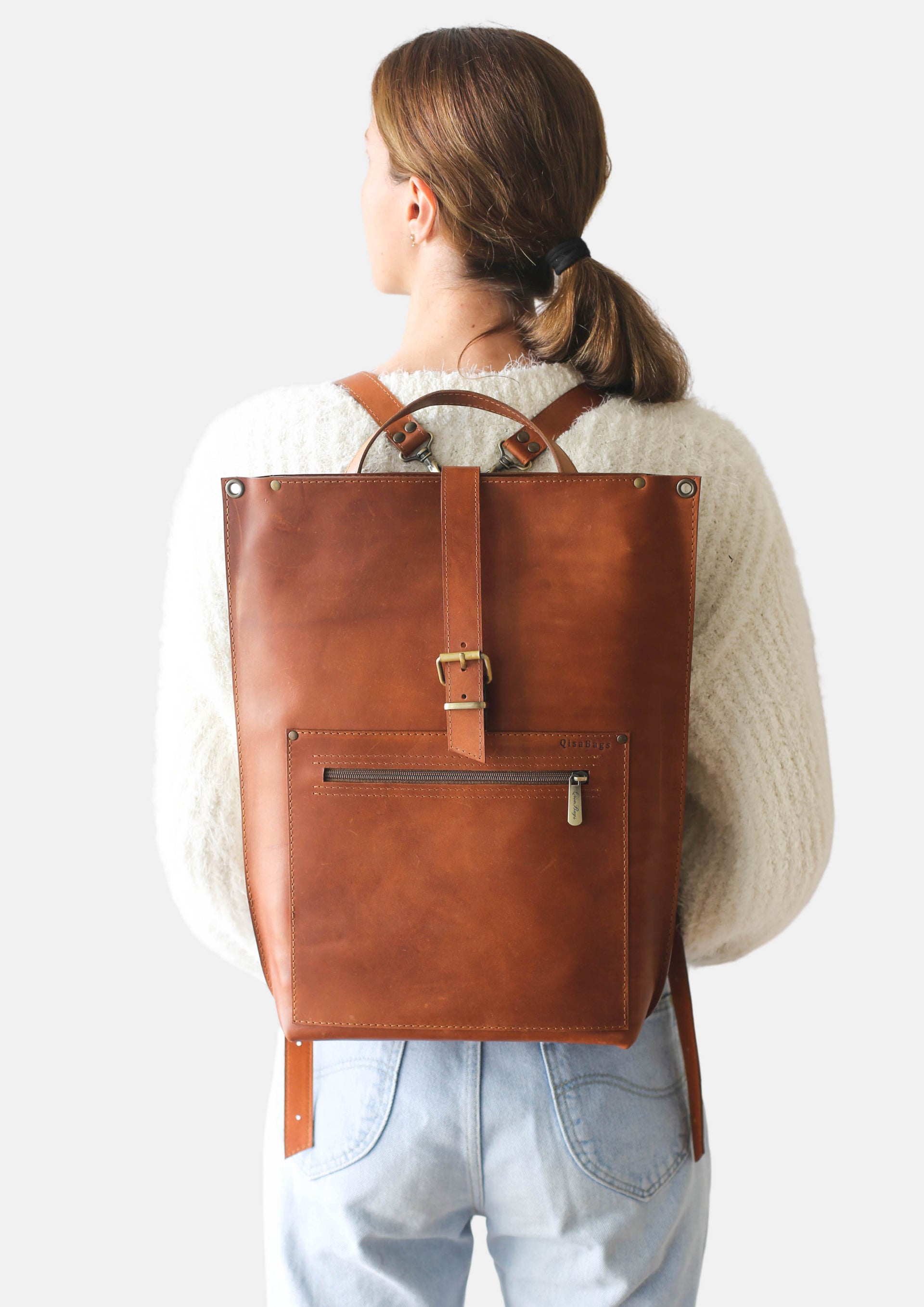Convertible Brown Leather backpack for laptop