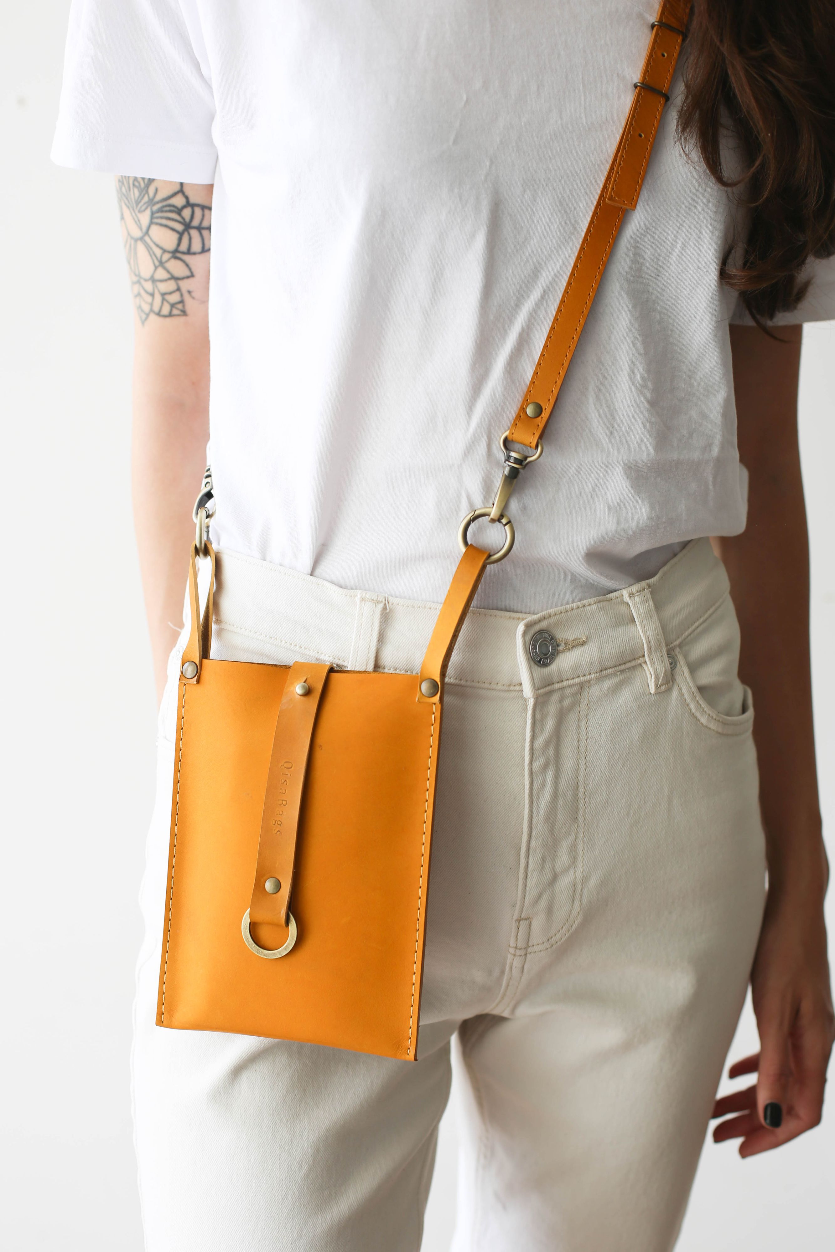 Yellow leather crossbody bag