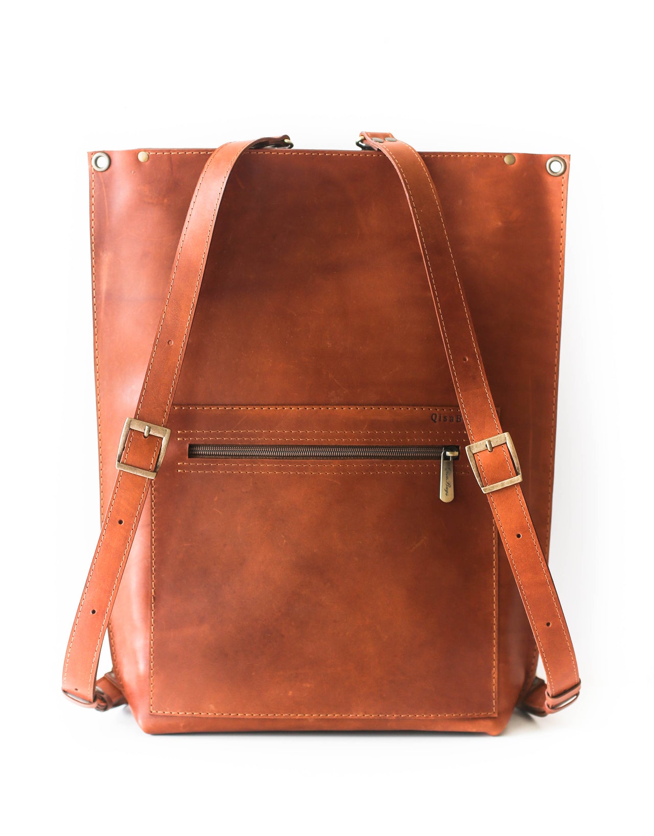 Brown Leather Zipper Backpack