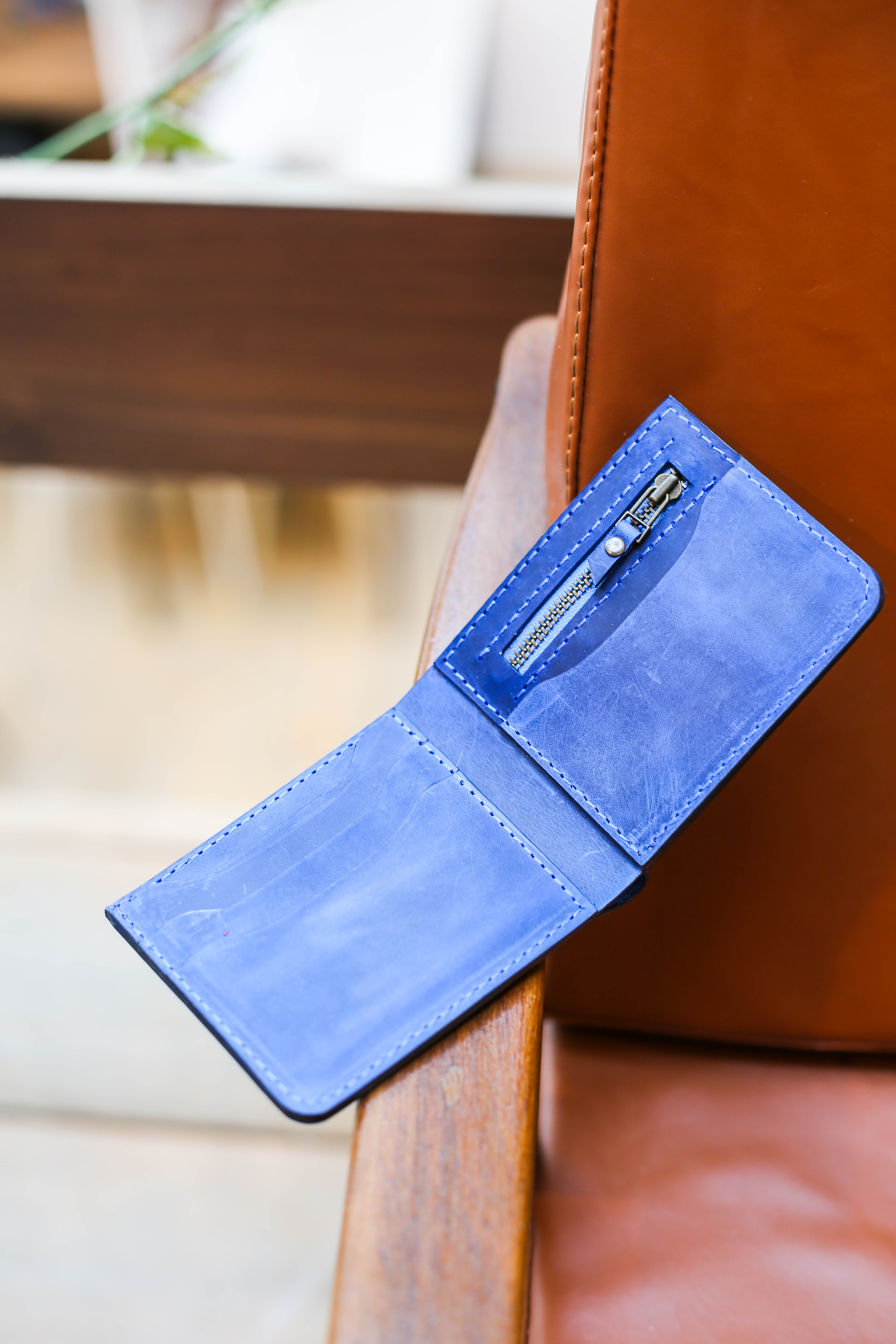 Bifold Leather Wallet - Electric Blue