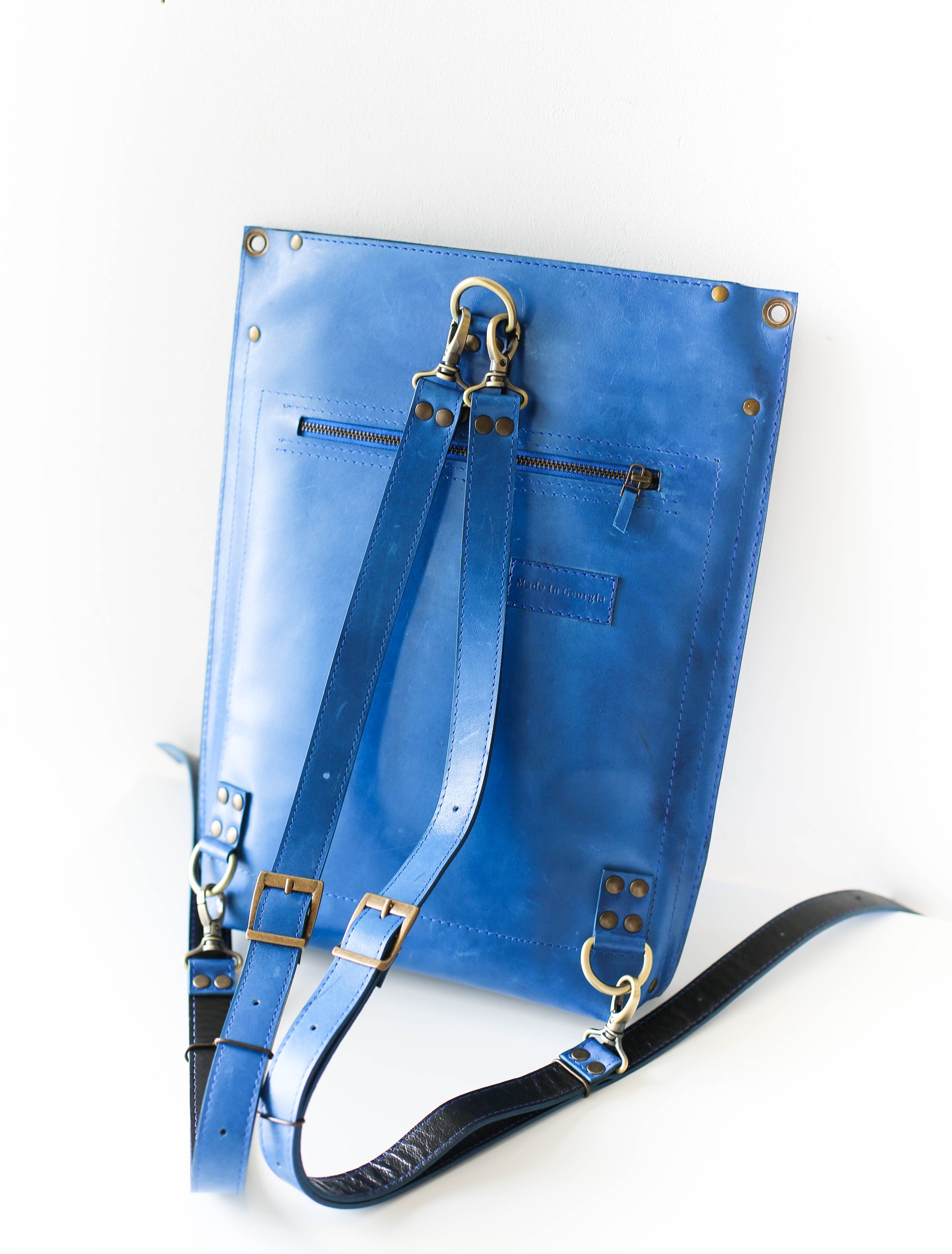 Women's Blue Leather Backpack