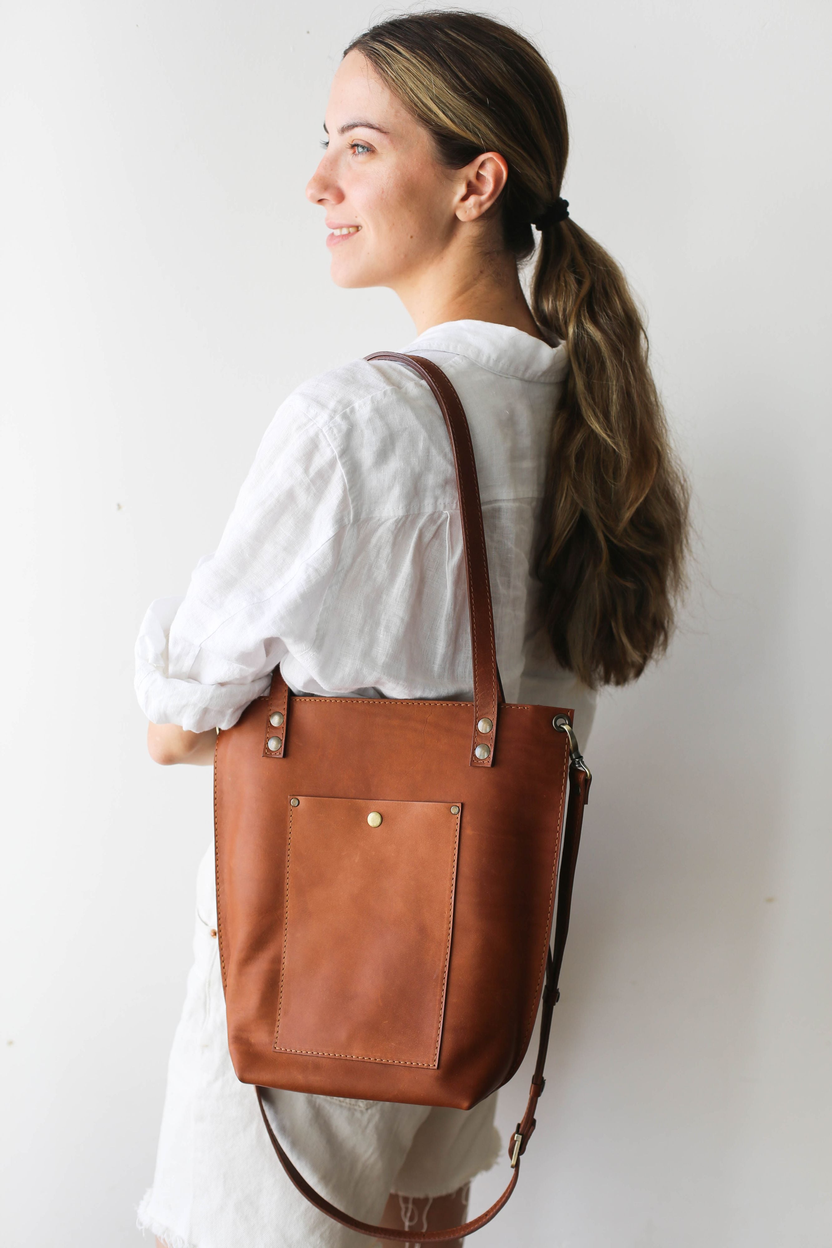 Brown leather shoulder bag