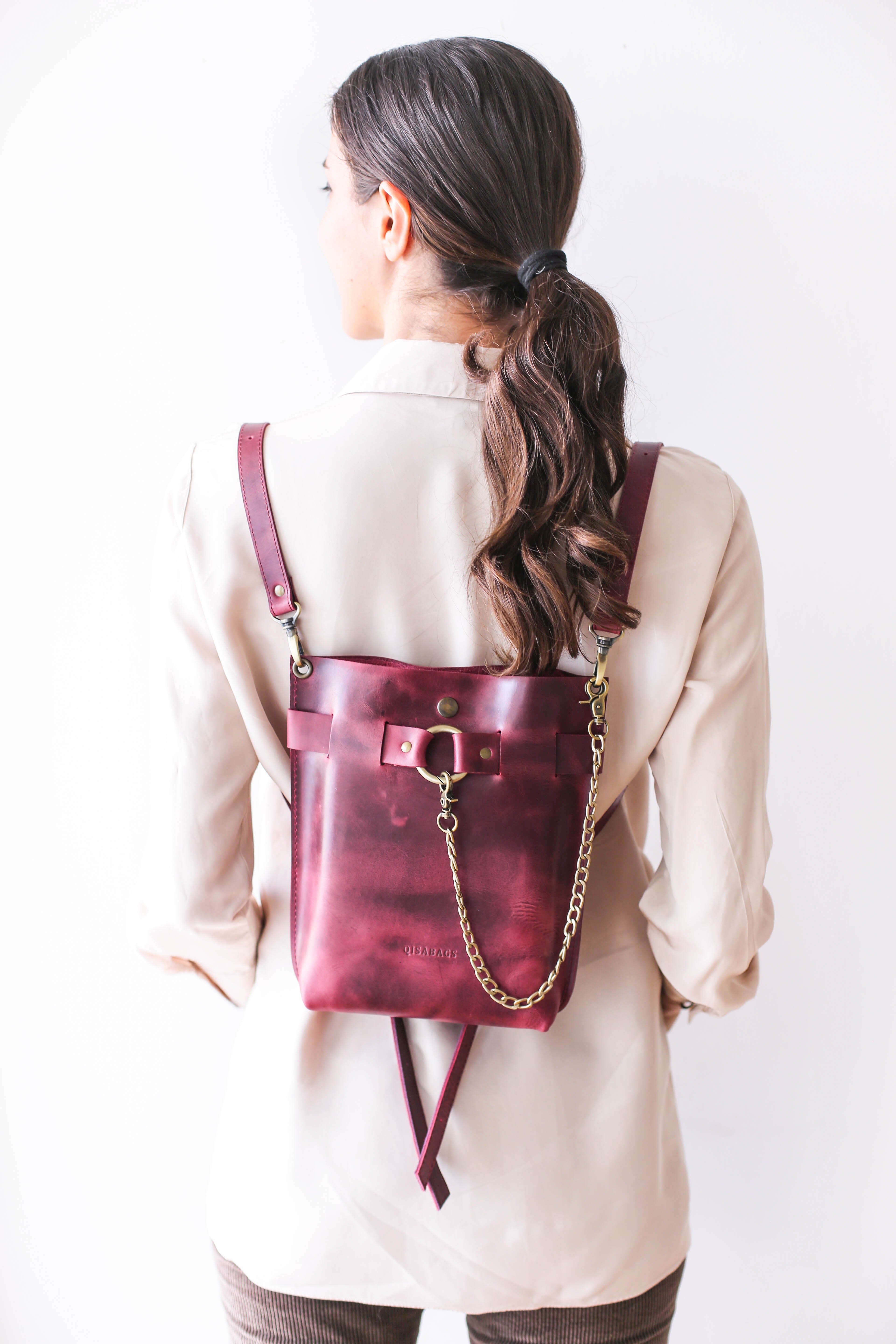 Burgundy Leather Bag -"Ring Belt" Edition