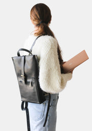 Black leather backpack purse for laptop