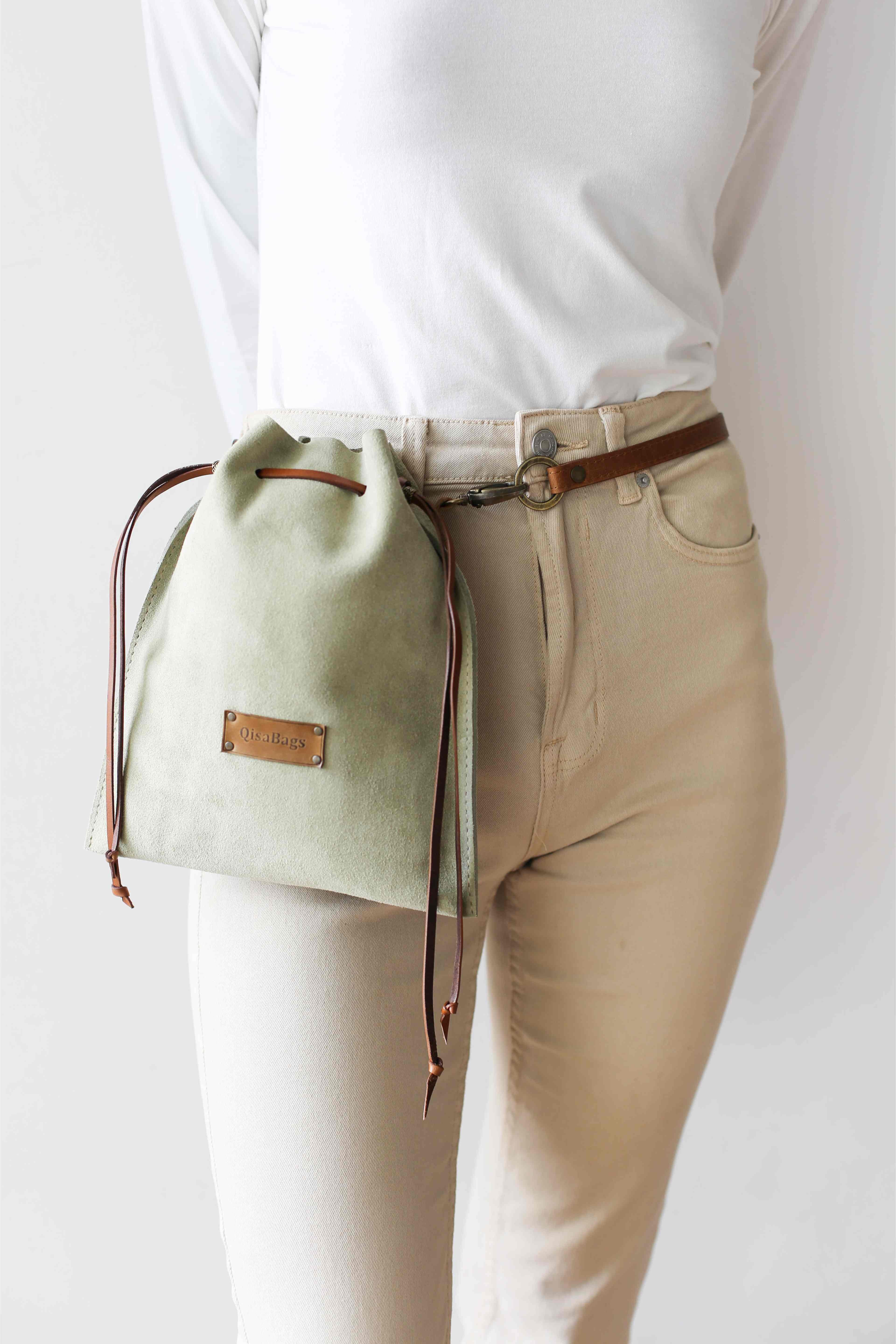 Olive Green Suede Cross Body Bag