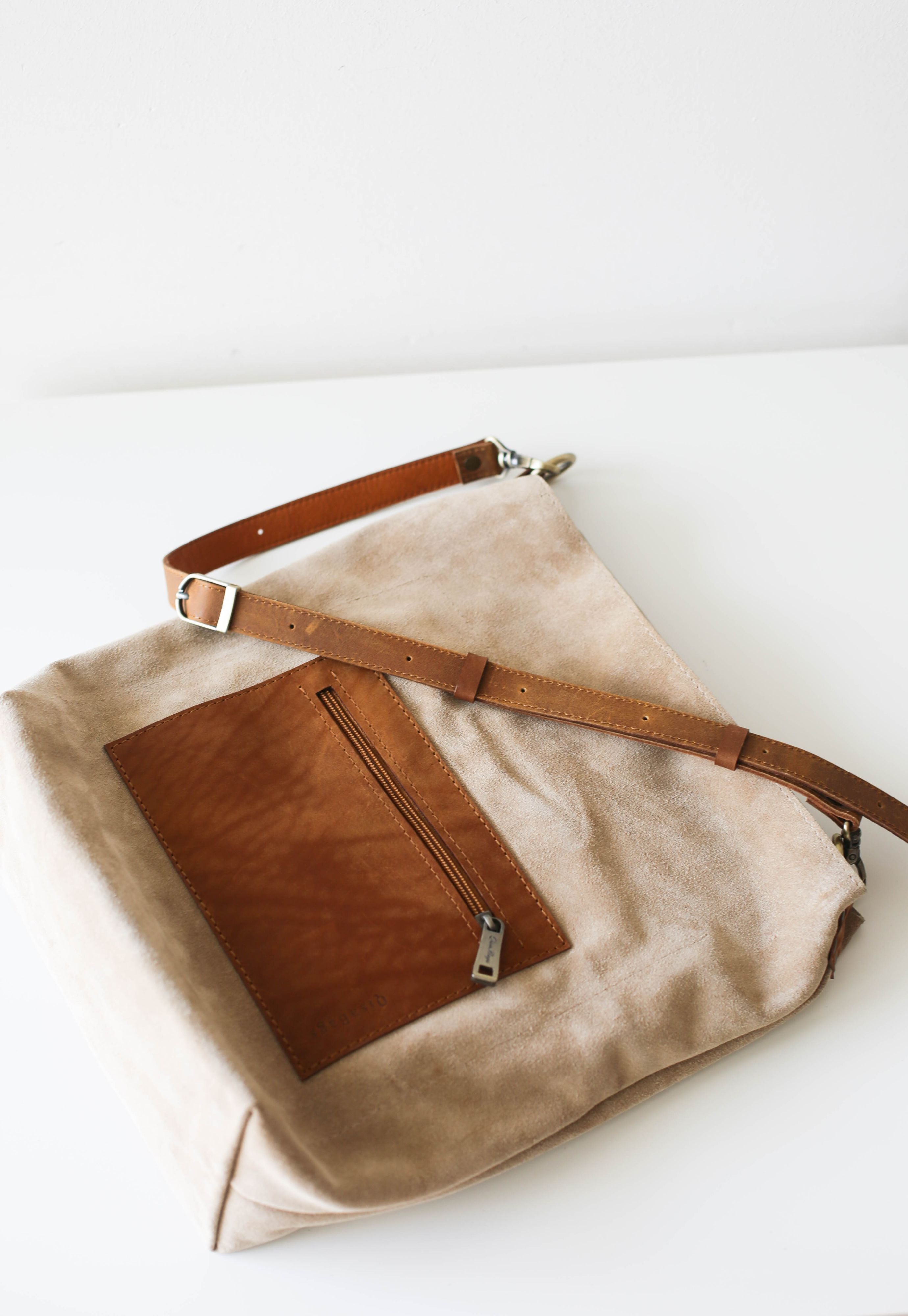 Beige Suede Leather Satchel