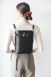 Black Leather backpack purse for women