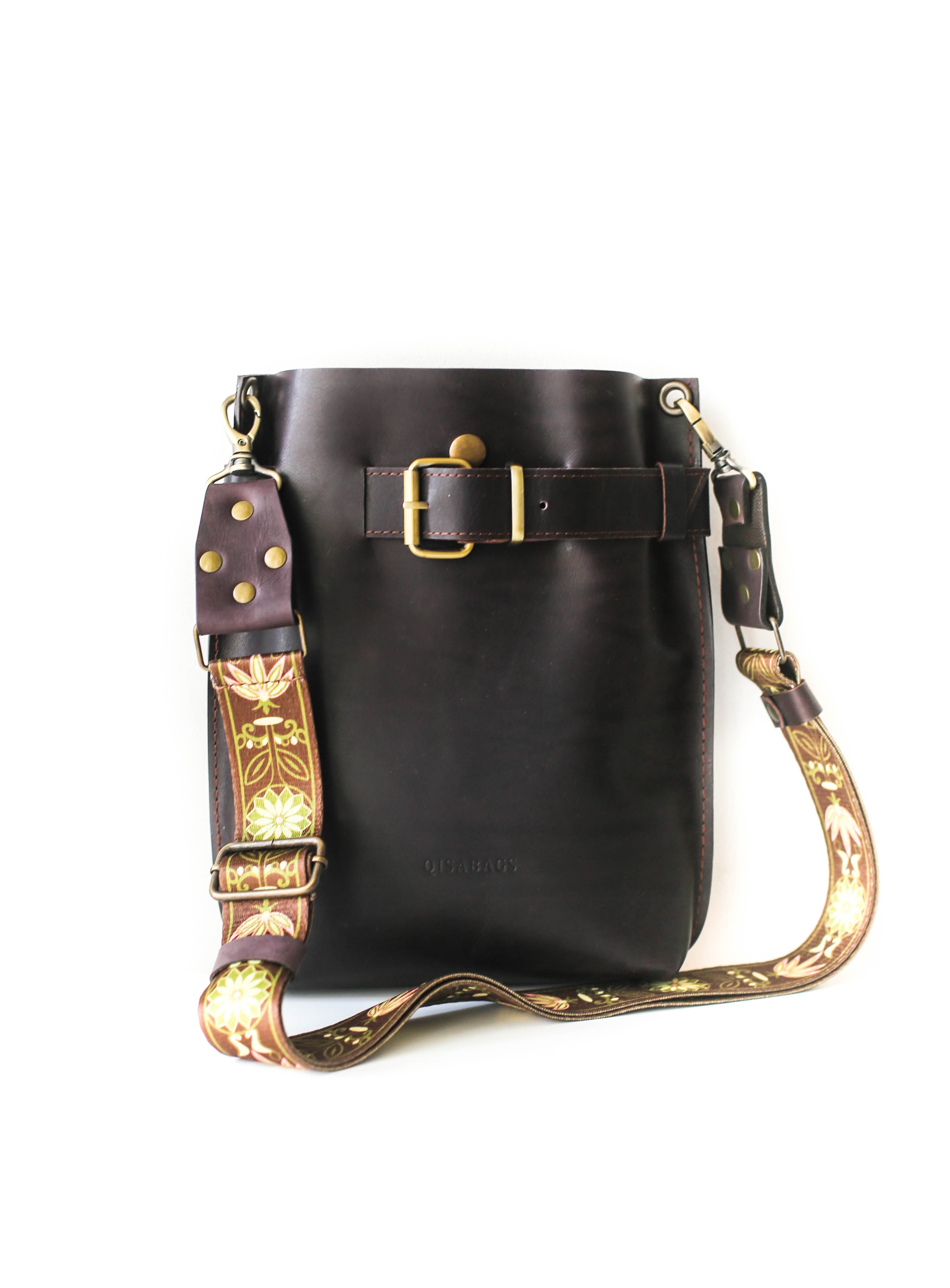 Crossbody Leather Bags w/Webbing Strap - All Colors