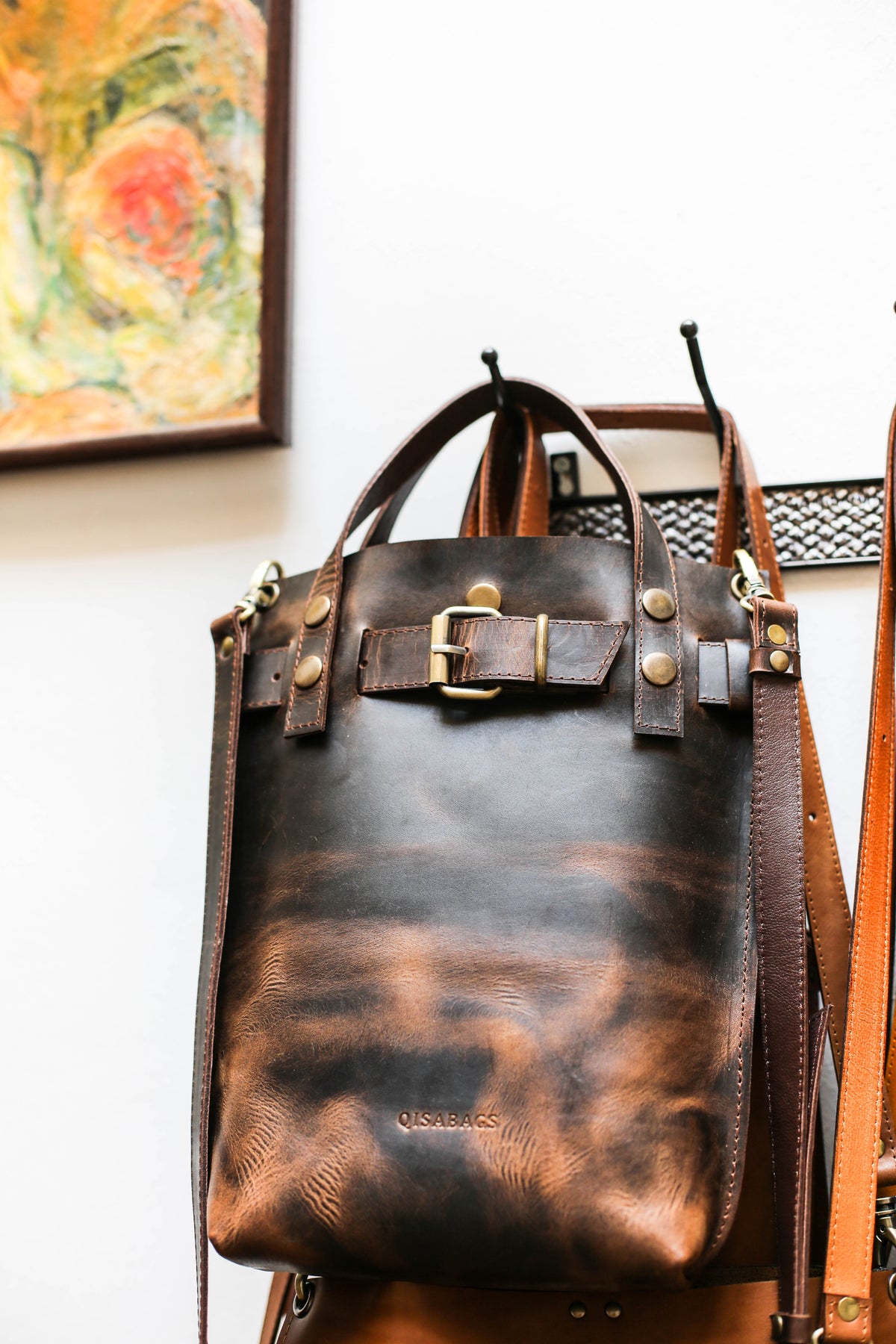 Dark Brown Leather Handbag with Handles