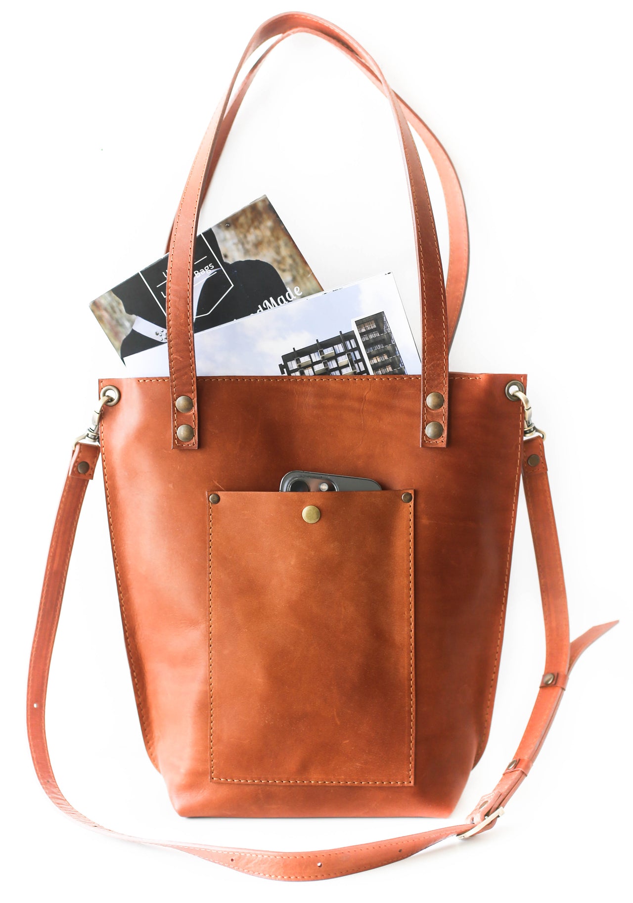 Brown Zip Top Leather Tote Bag