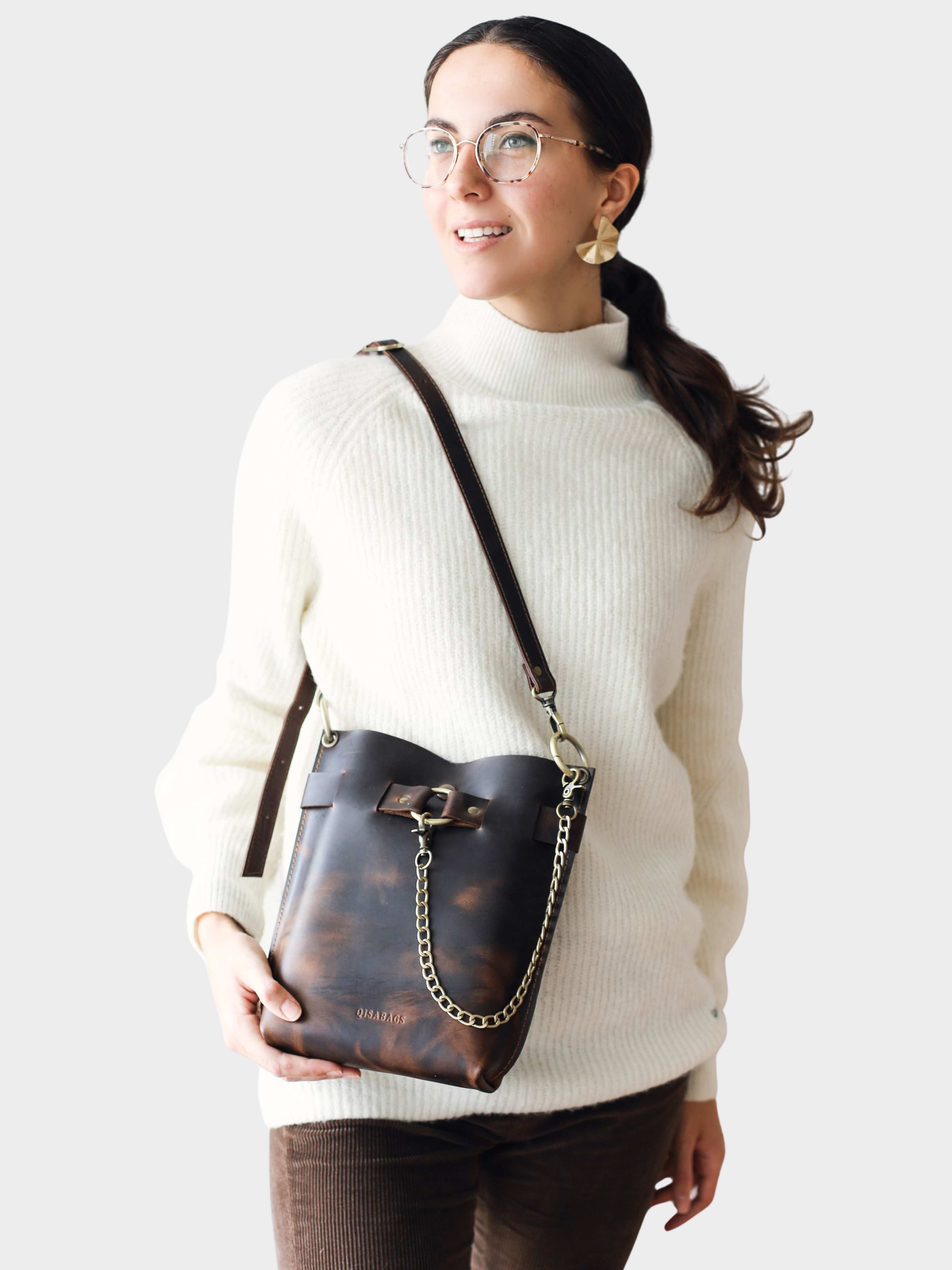 Small Dark Brown Leather Bag - "Ring Belt Edition"