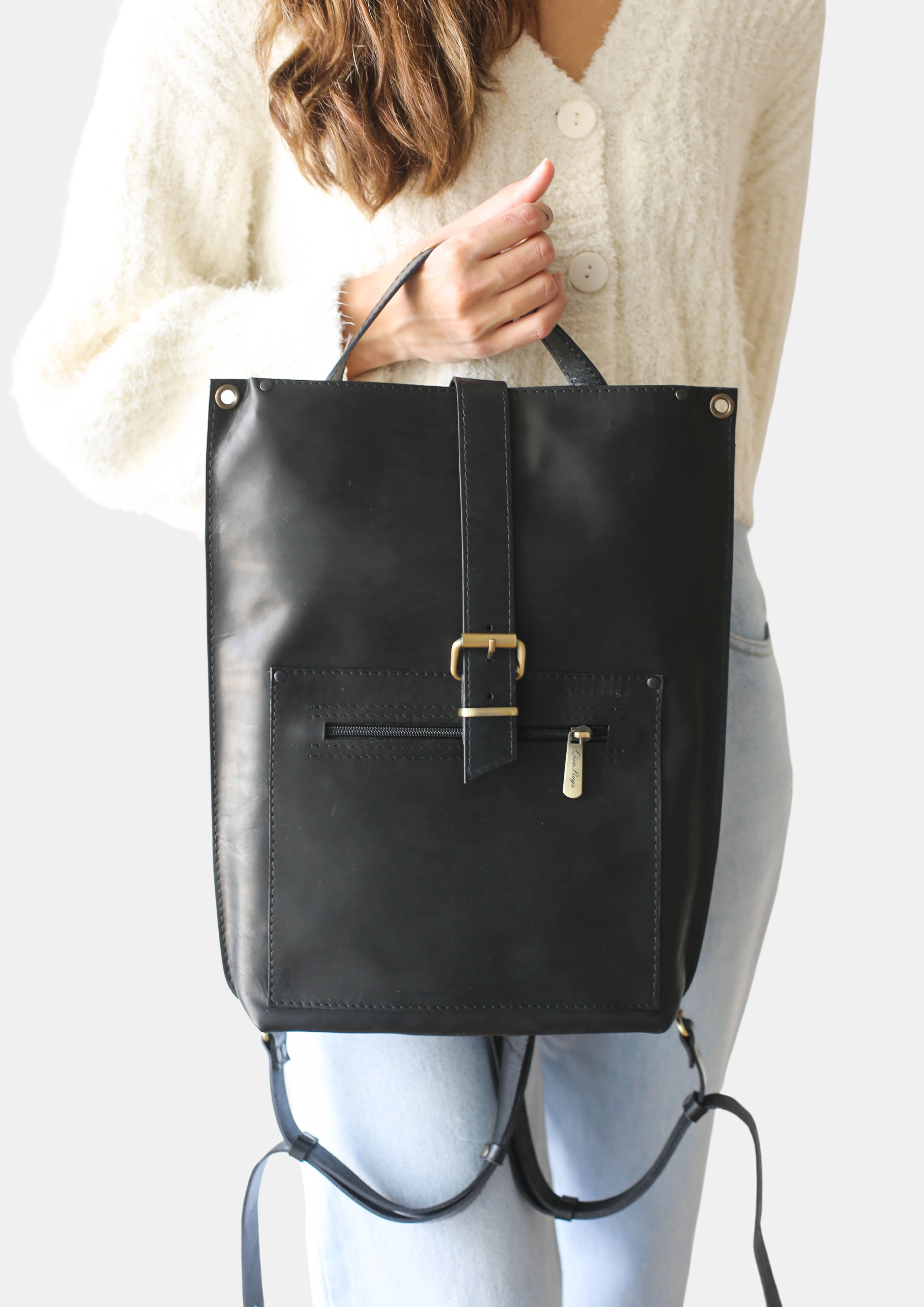 Black Leather Backpack | Leather Laptop Backpack | QisaBags
