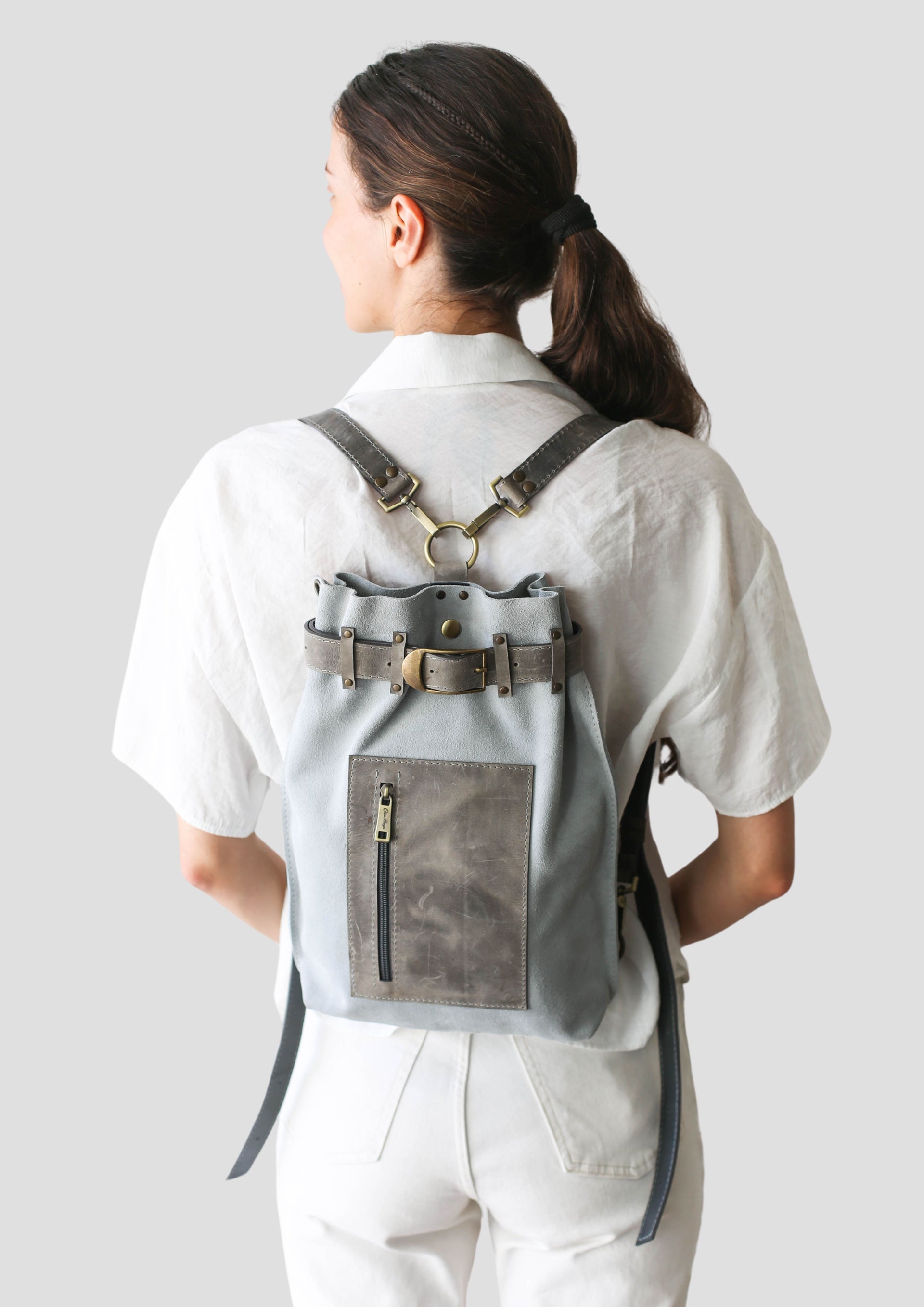 Gray Leather Backpack prurse