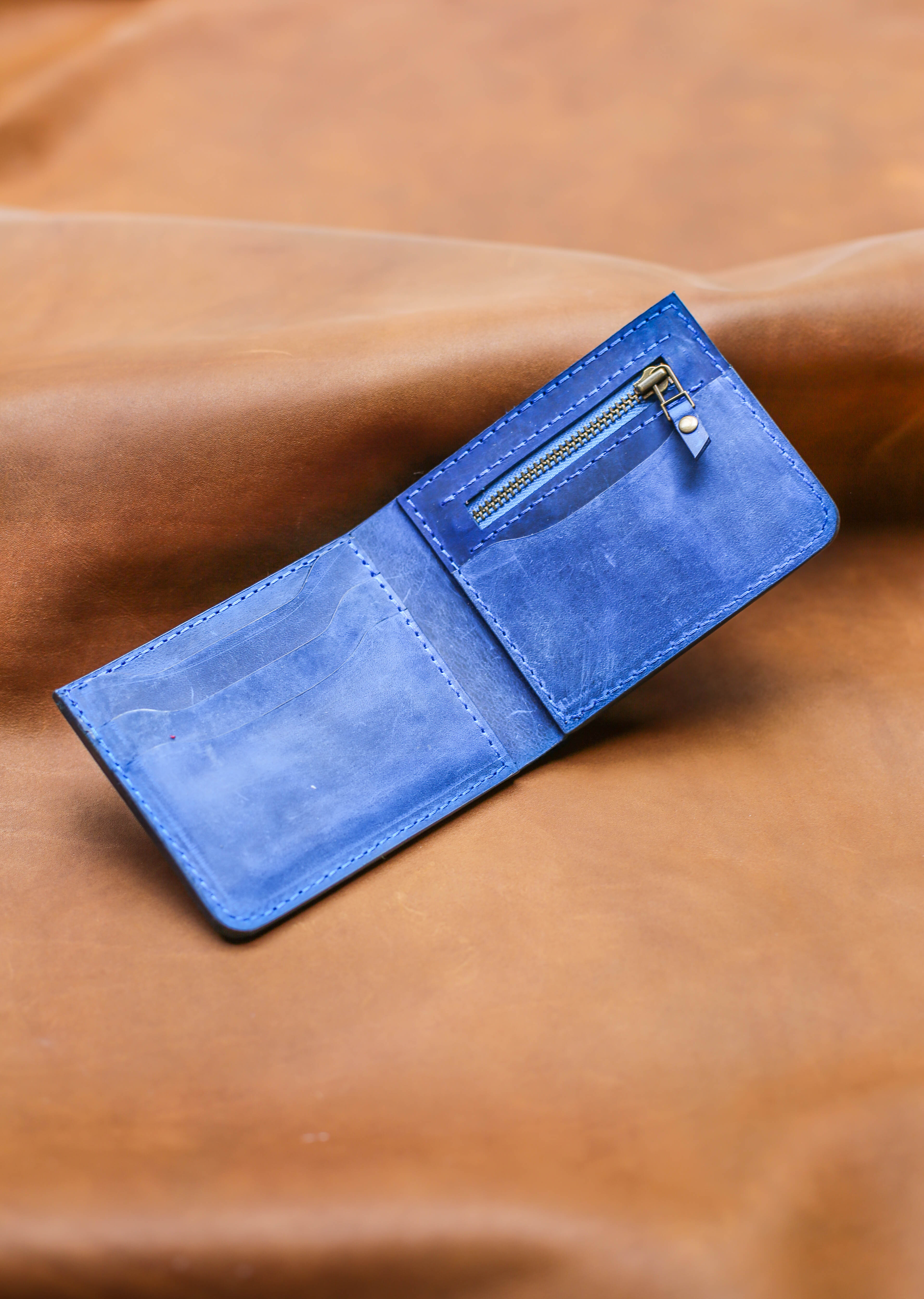 Blue Leather Wallet - Bifold Italian Wallet - QisaBags