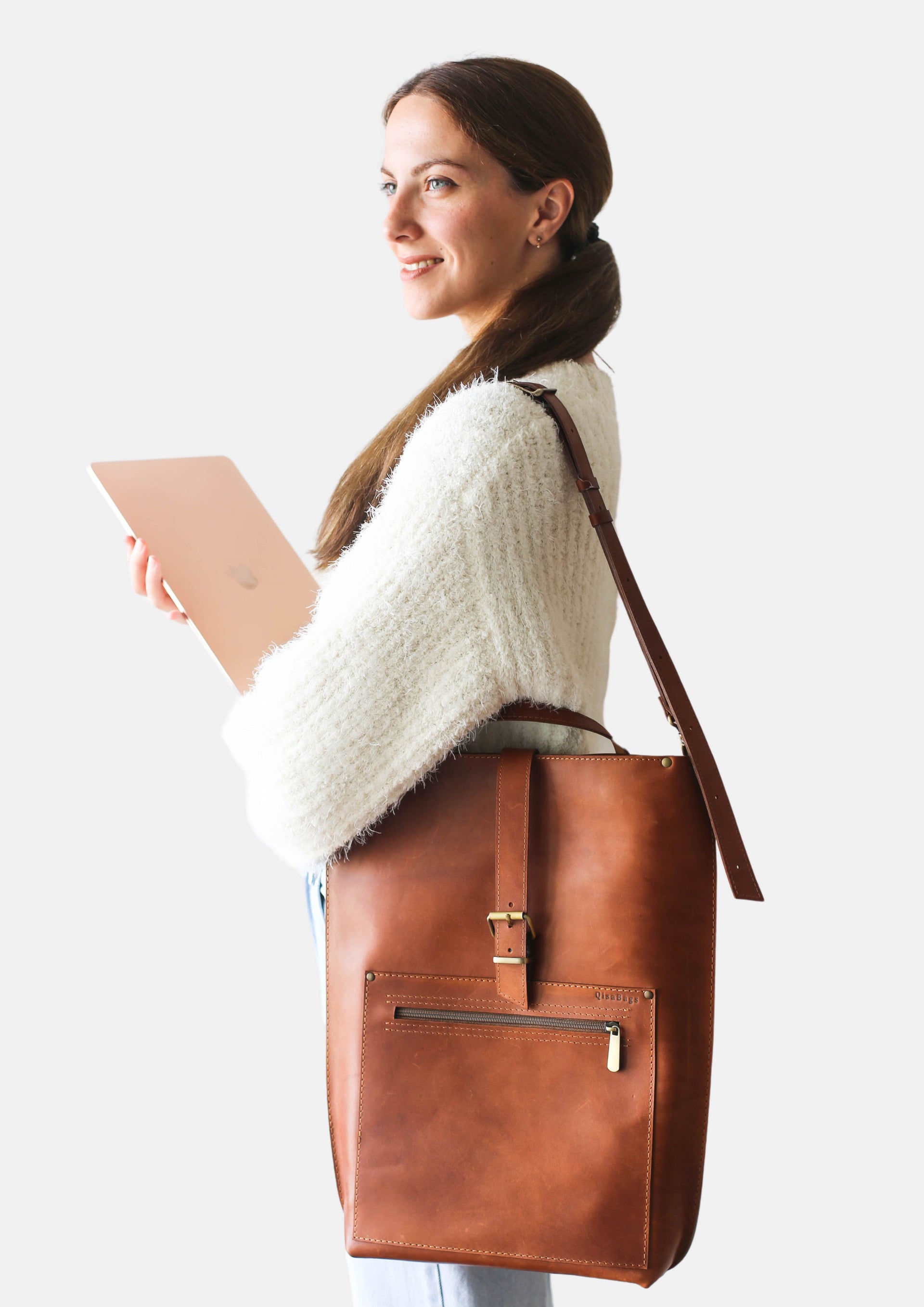 Handmade Brown Leather Laptop bag for women