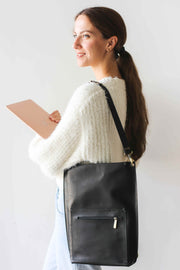 Convertible black leather backpack