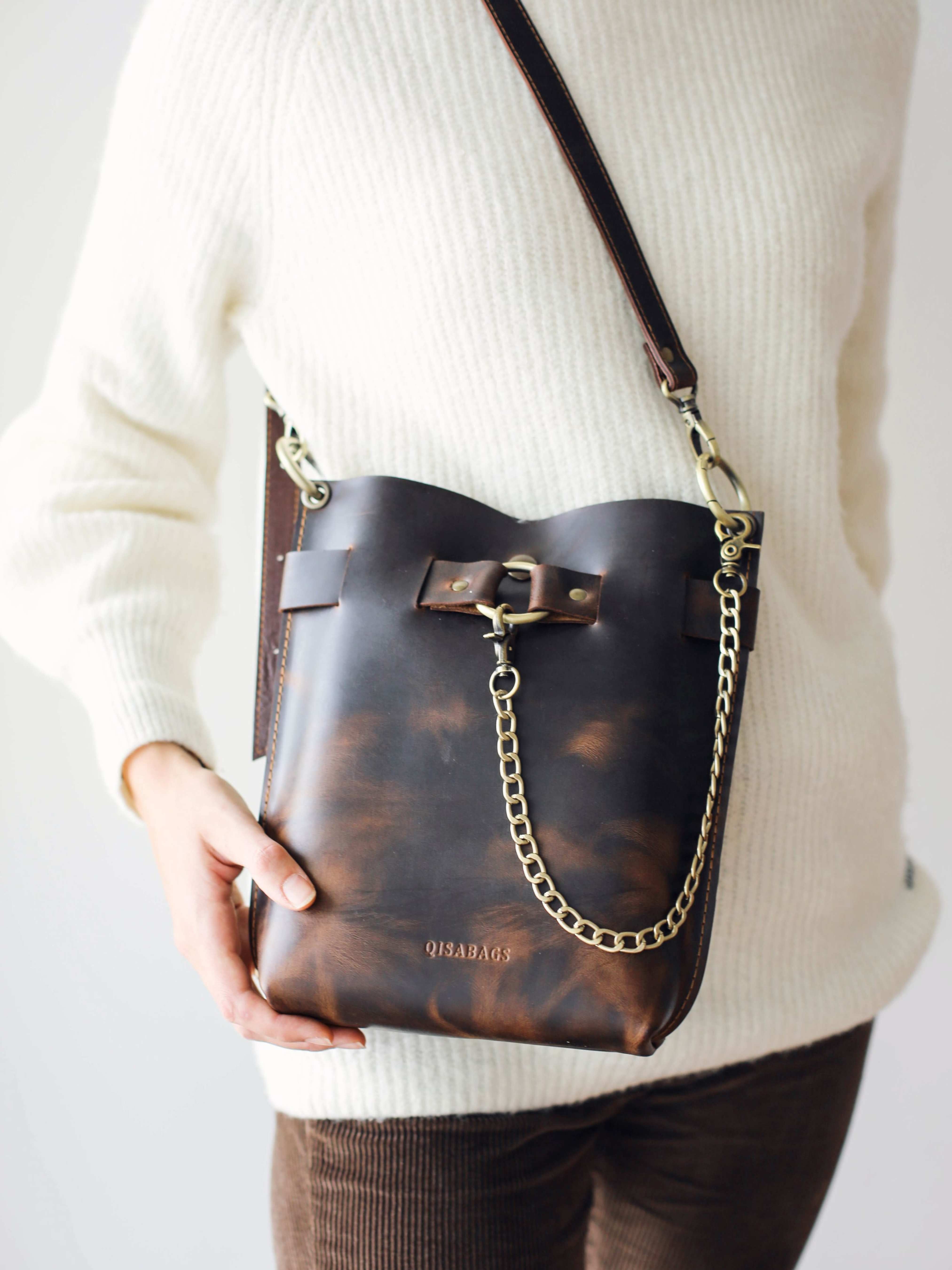 brown leather crossbody bag