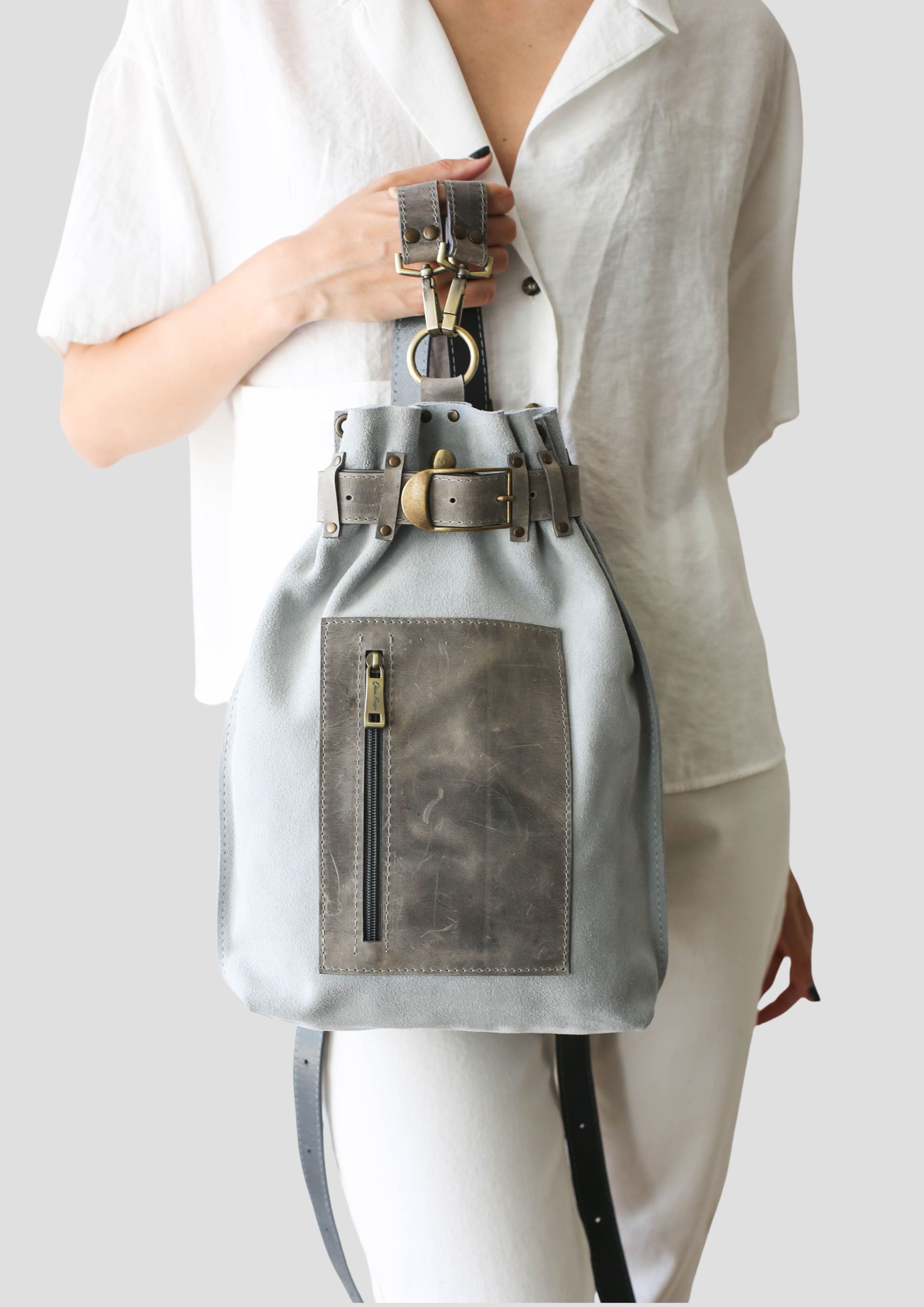 Gray Suede Backpack