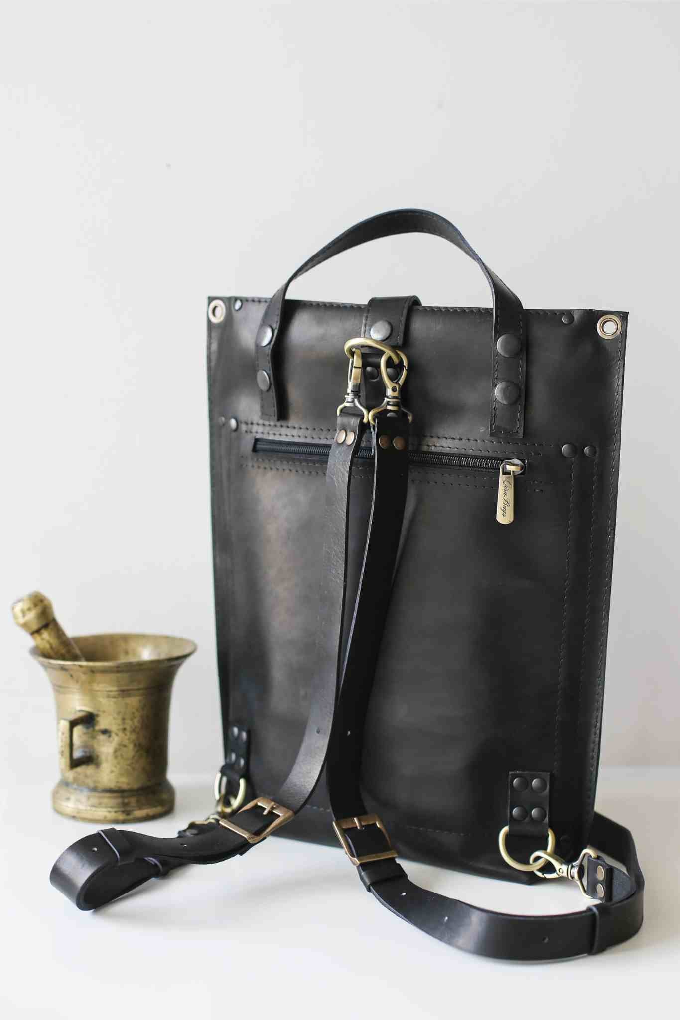 Black Leather Backpack | Leather Laptop Backpack | QisaBags