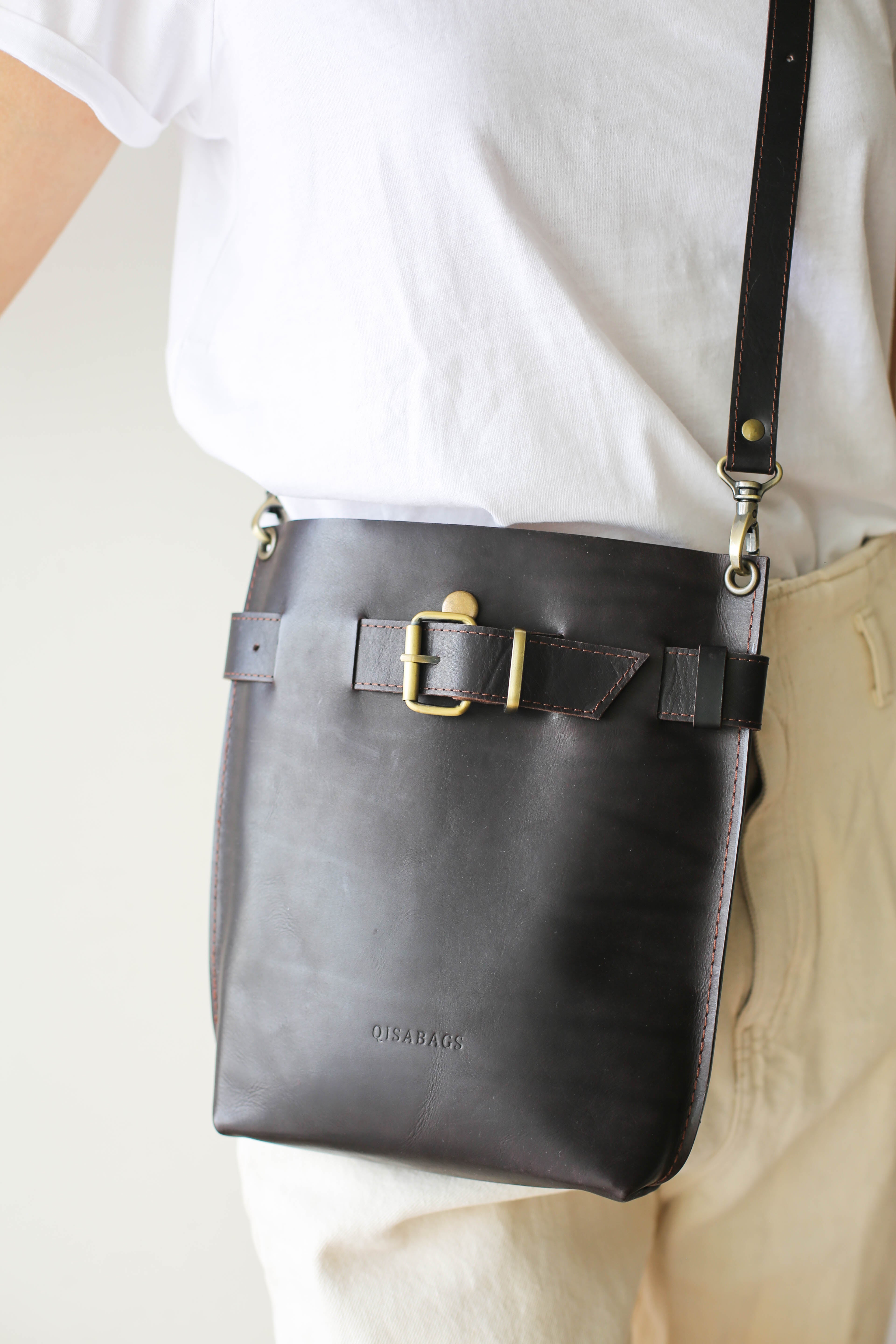 Handmade Dark Brown Leather Bag - QisaBags Handmade Dark Brown Leather Bag - QisaBags