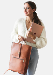 Brown Leather laptop backpack for work