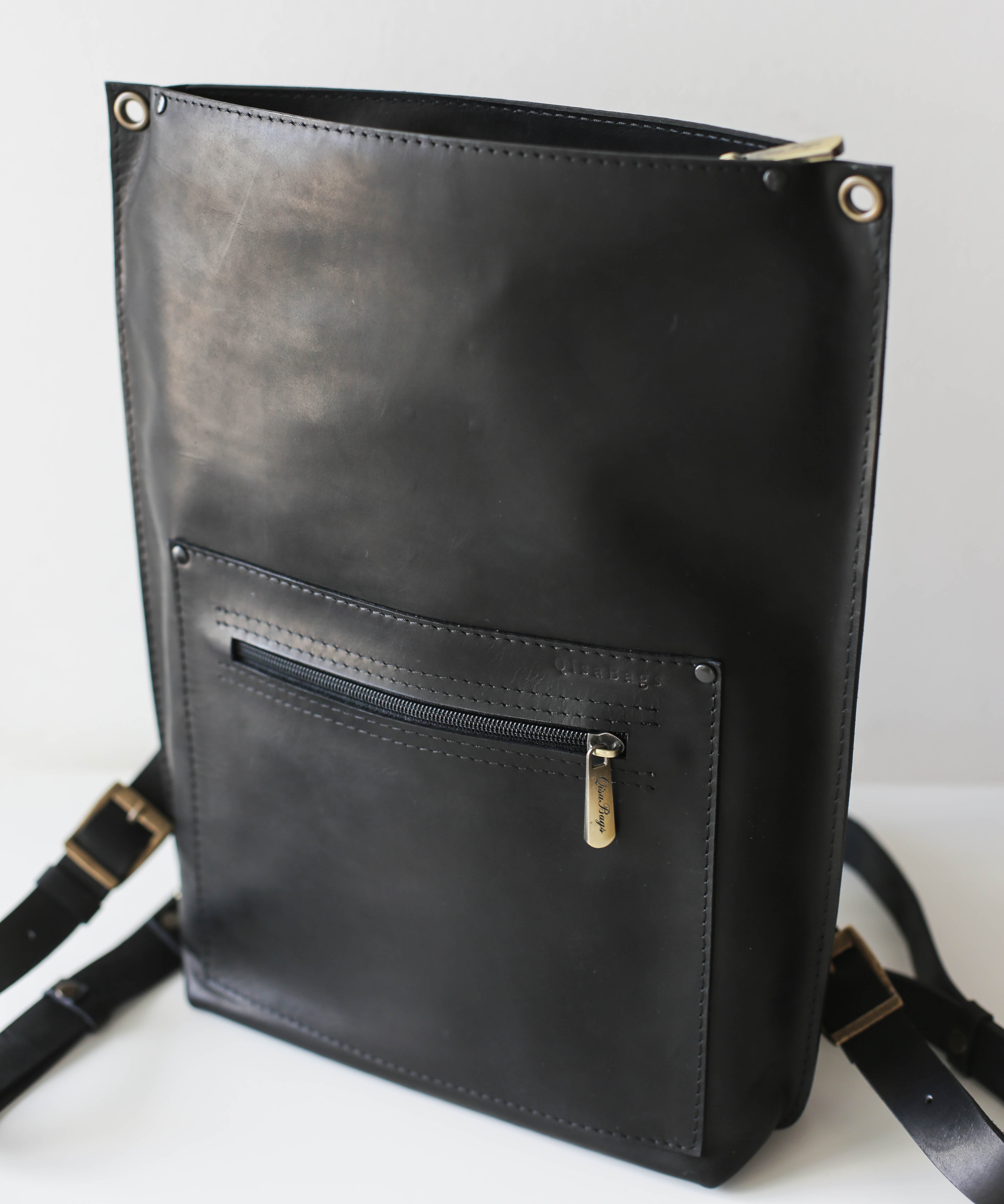 バッグ Materialize Wear spacy bag Black Leather Zipper Backpack | Laptop Backpack | QisaBags