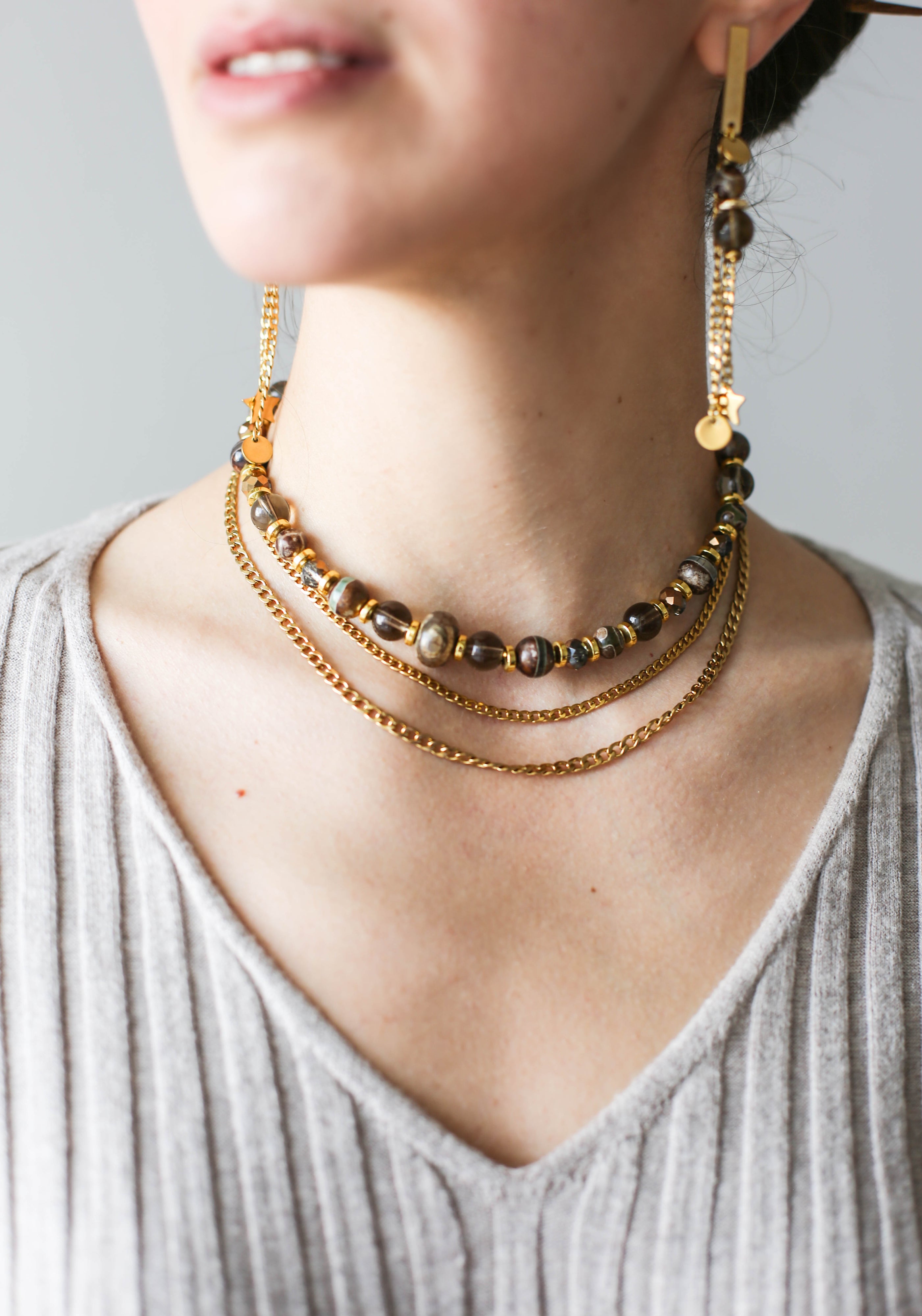 Brown Agate Leather Necklace