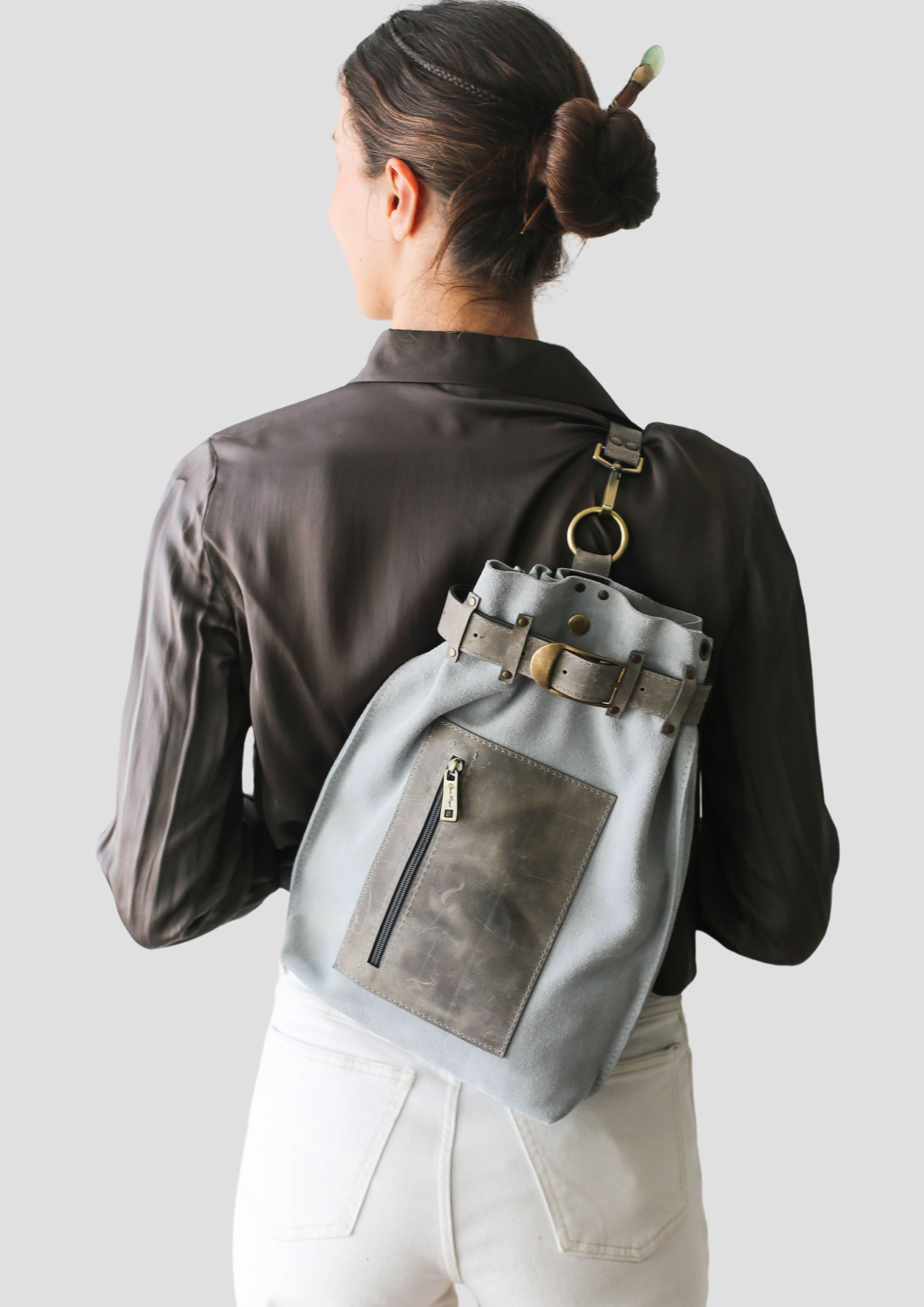 Gray Leather sling bag