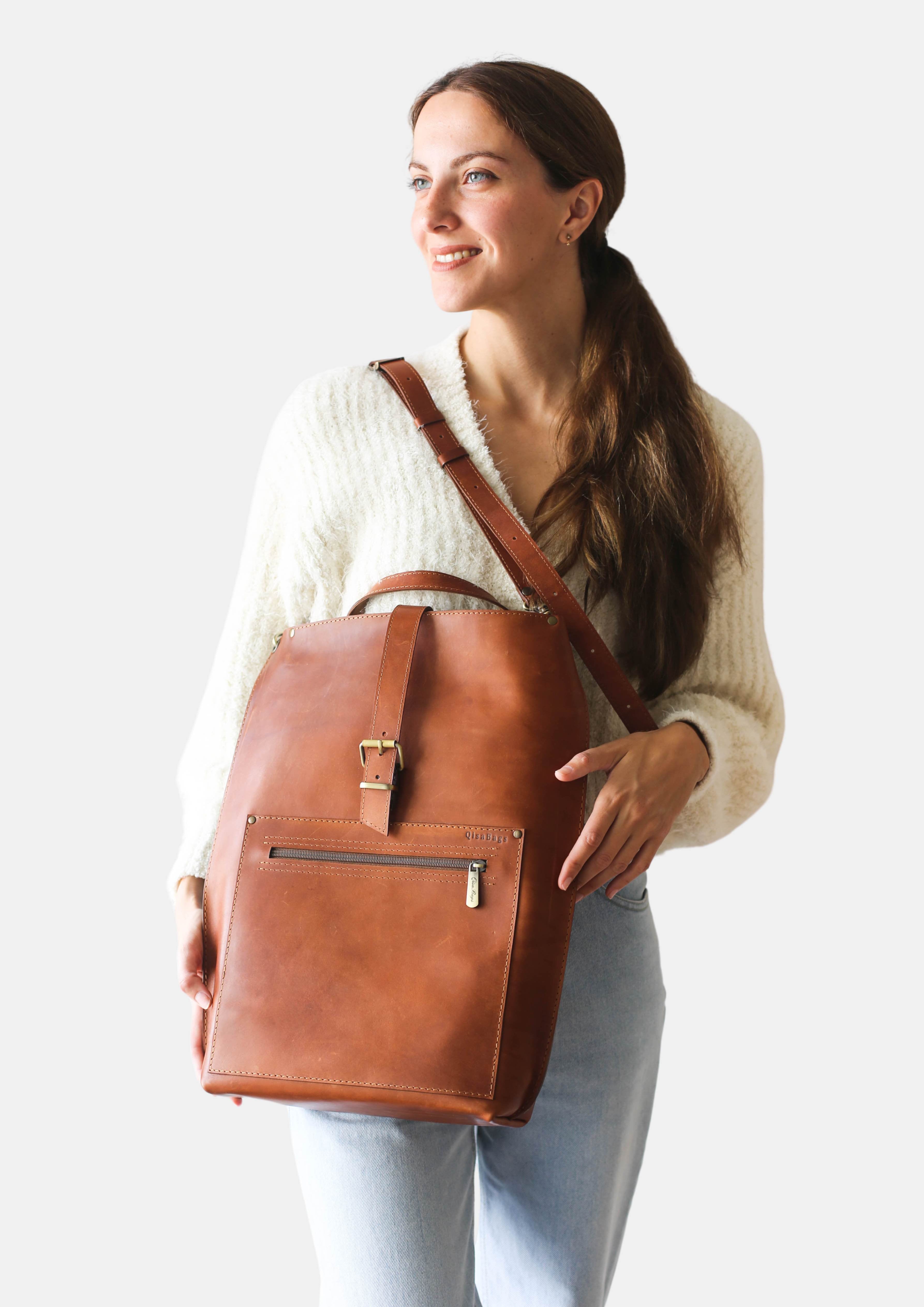 Brown Leather Backpack Leather Laptop Backpack QisaBags