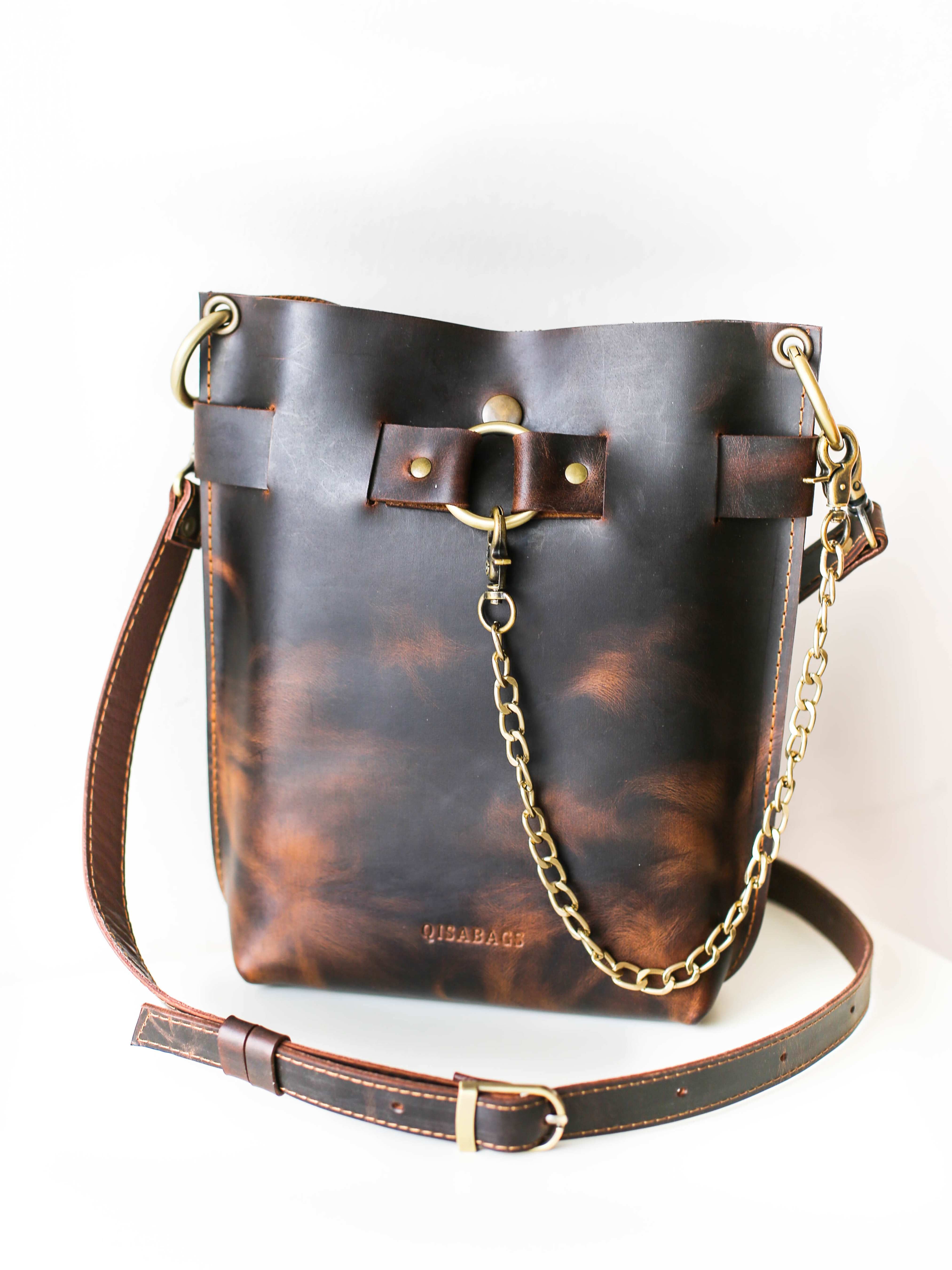 Small Dark Brown Leather Bag - "Ring Belt Edition"