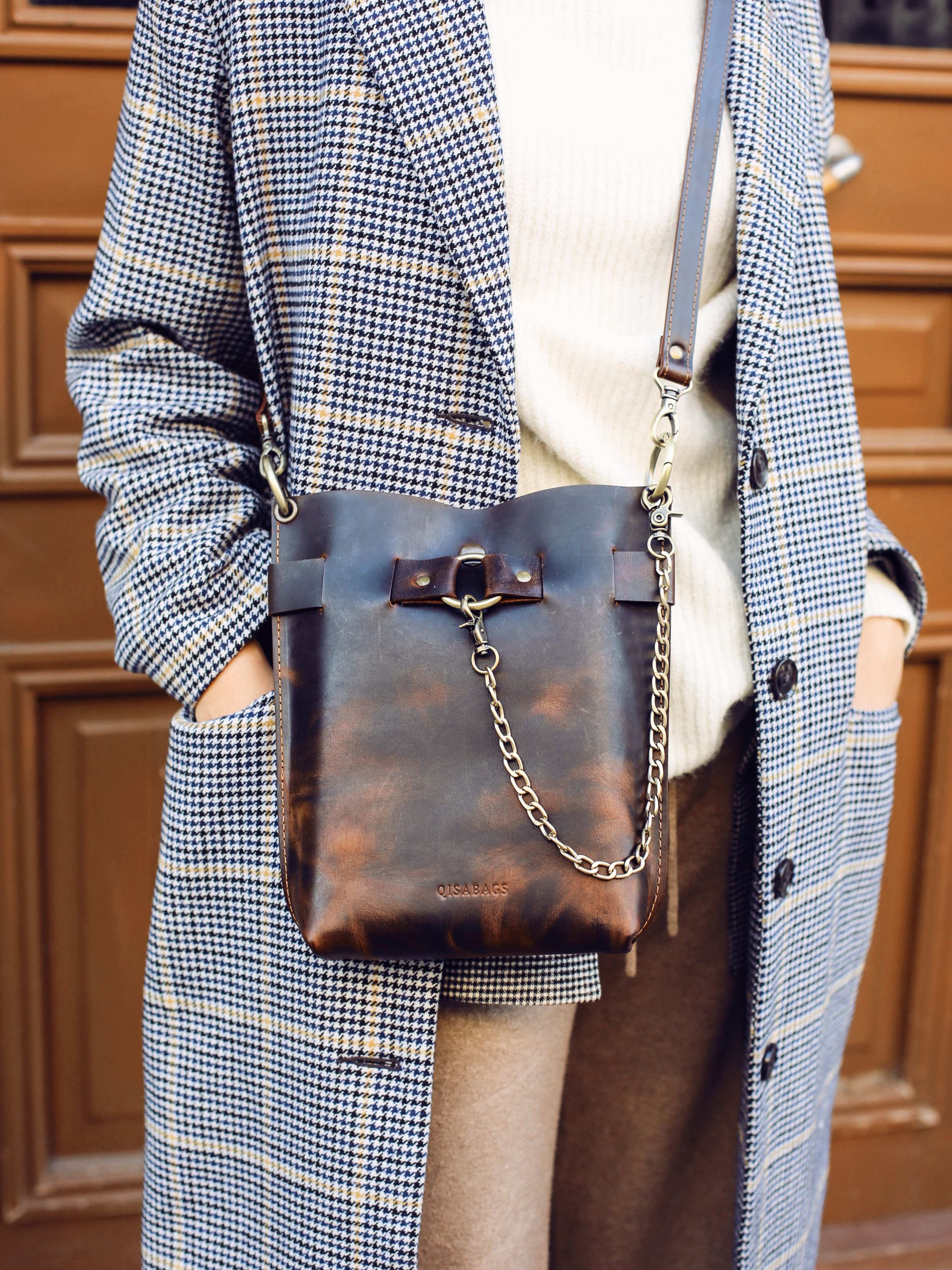 brown leather crossbody bag for women