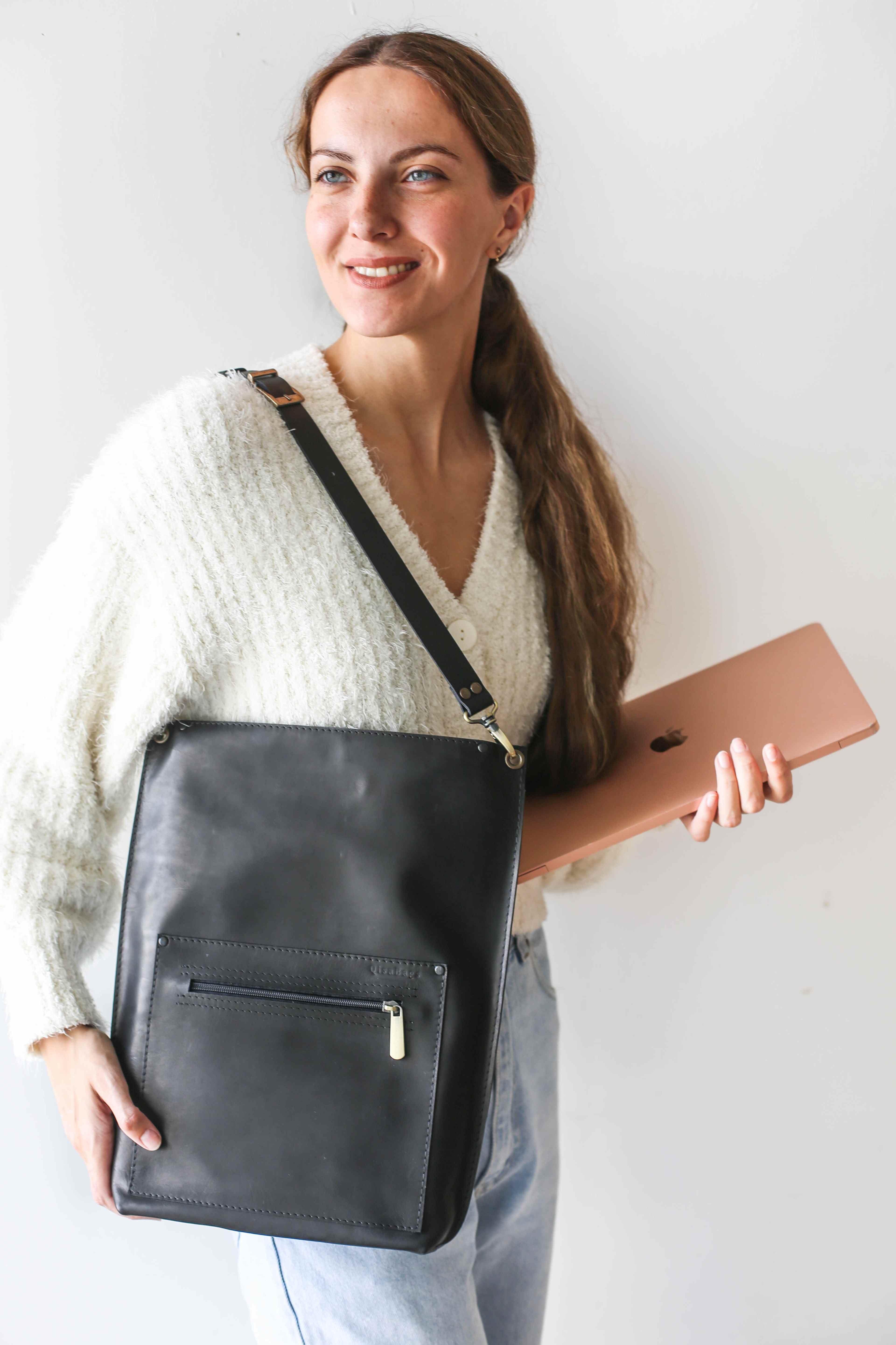 Black Leather Zipper Backpack | Laptop Backpack | QisaBags