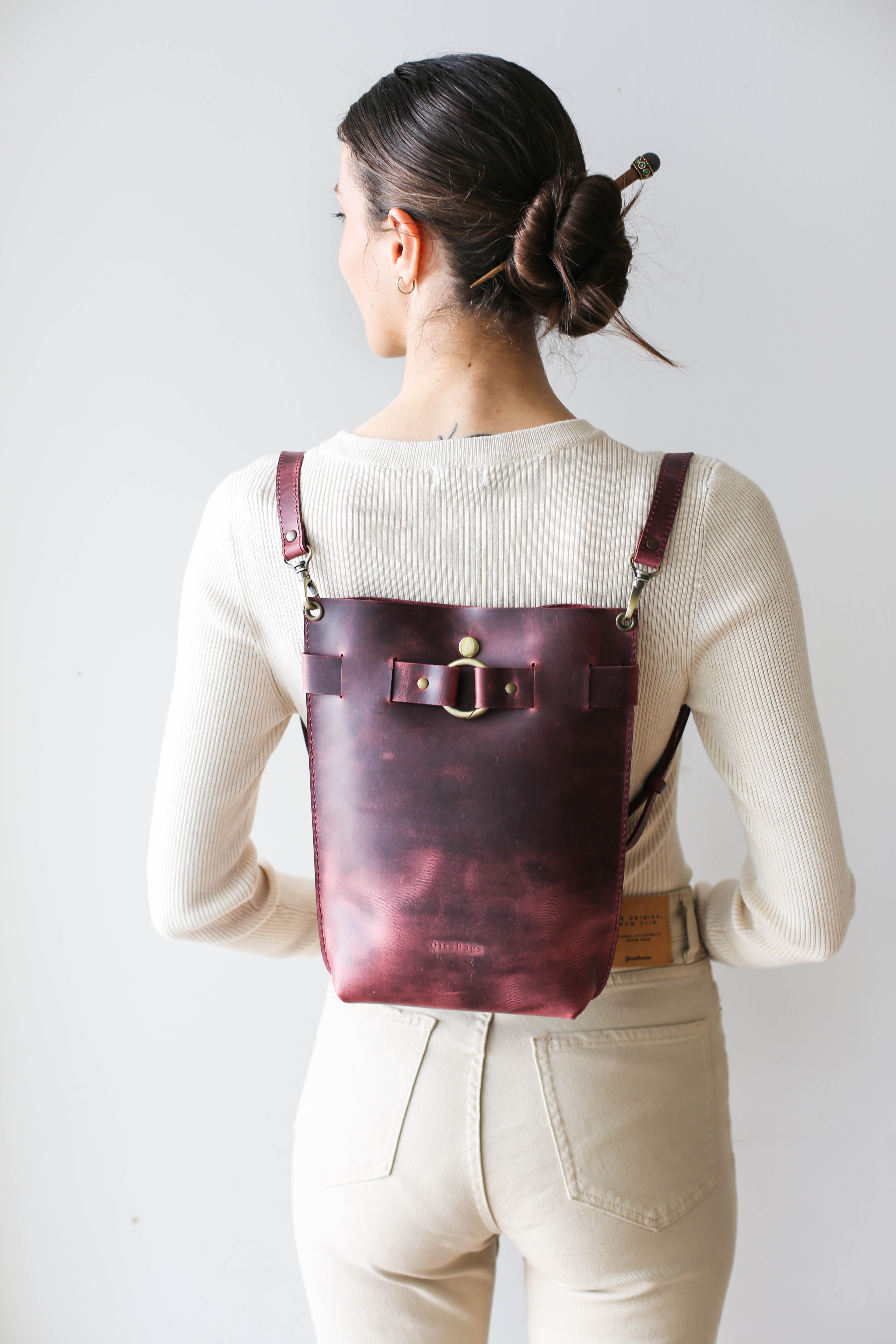 Burgundy Leather Bag -"Ring Belt" Edition