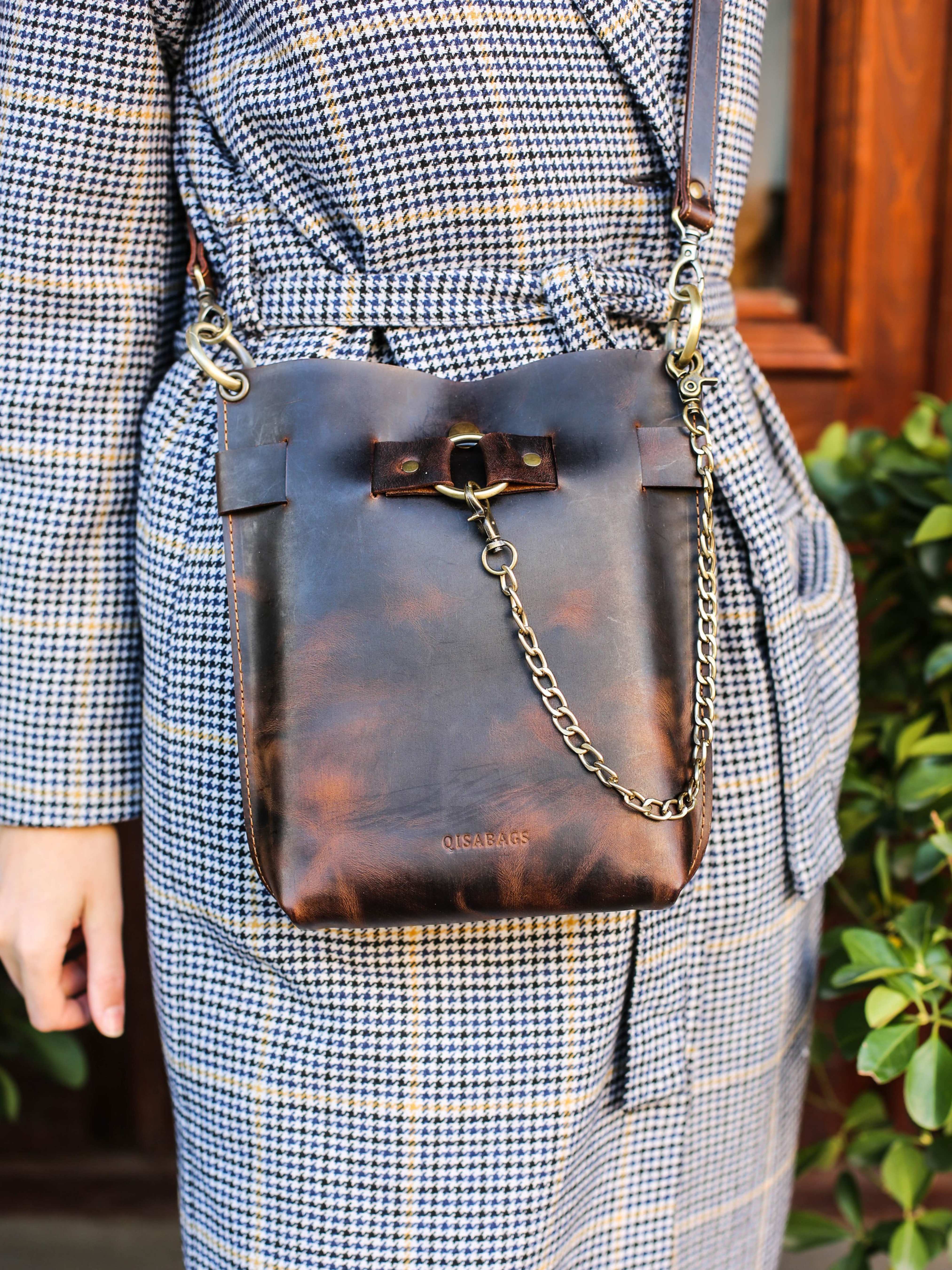 Small Dark Brown Leather Bag - "Ring Belt Edition"