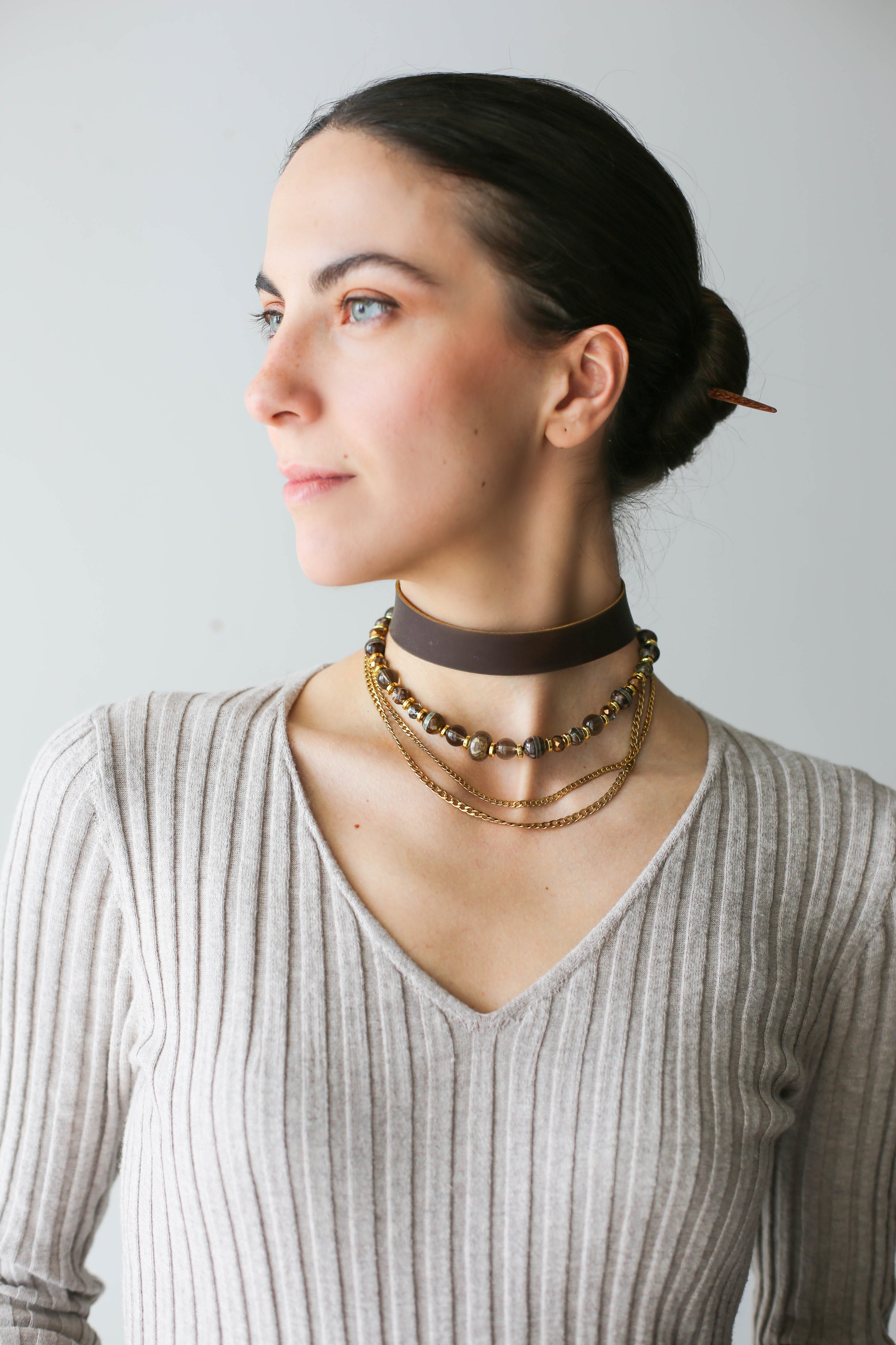 Brown Agate Leather Necklace