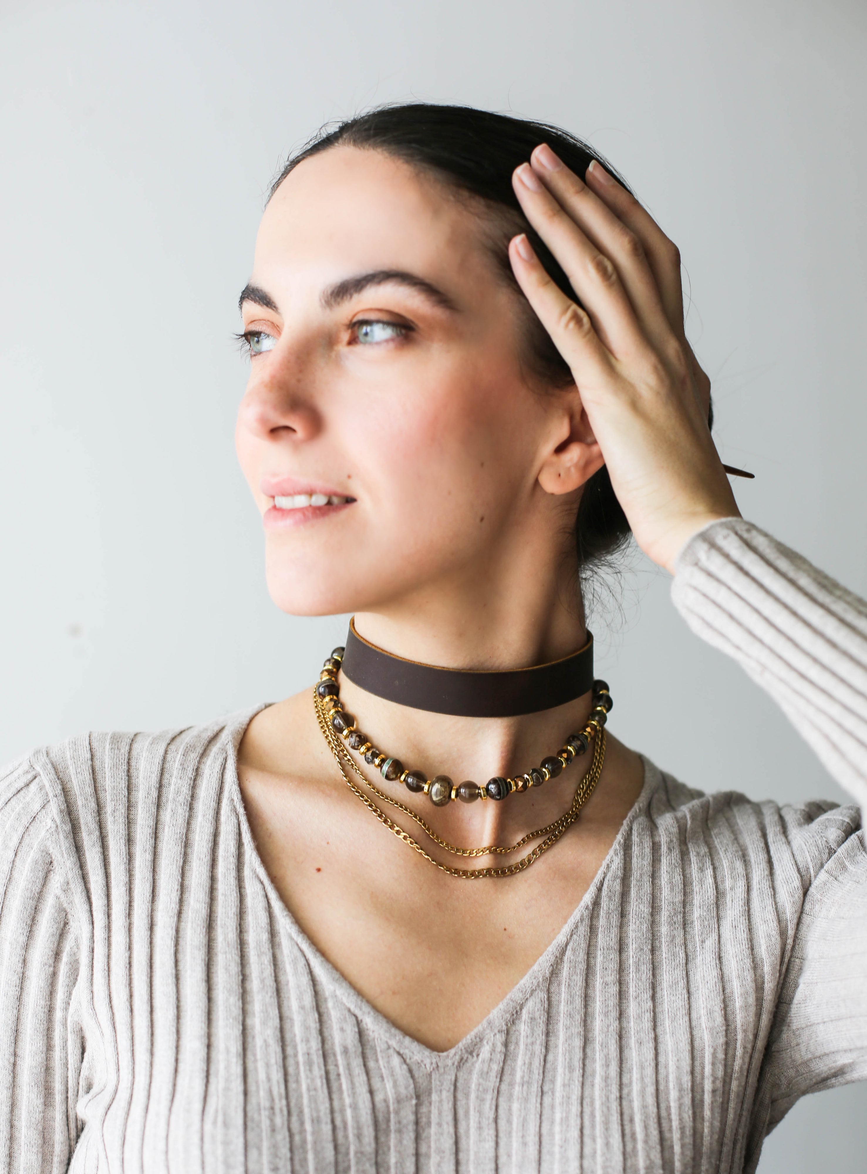 Brown Agate Leather Necklace