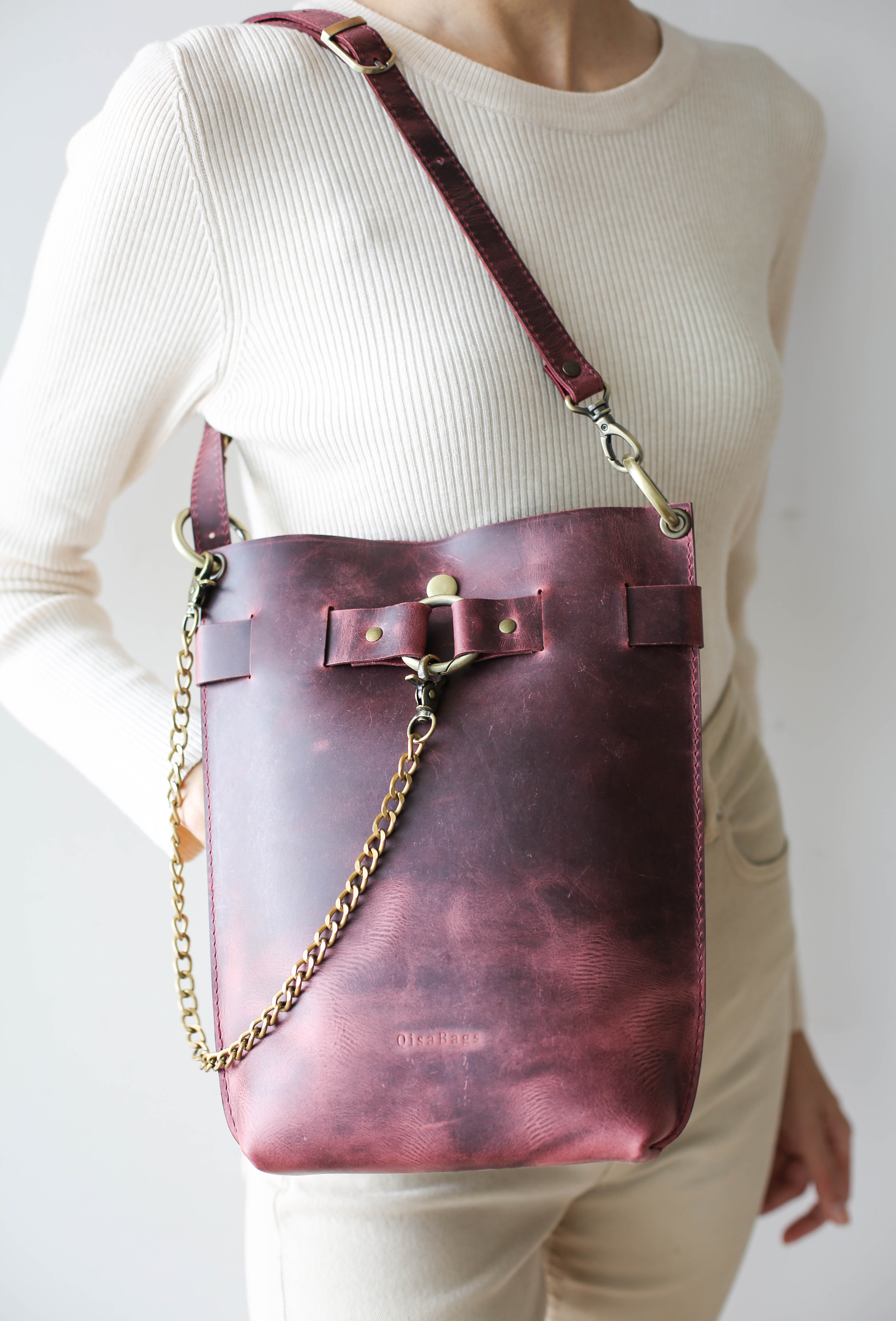 Burgundy Leather Bag -"Ring Belt" Edition