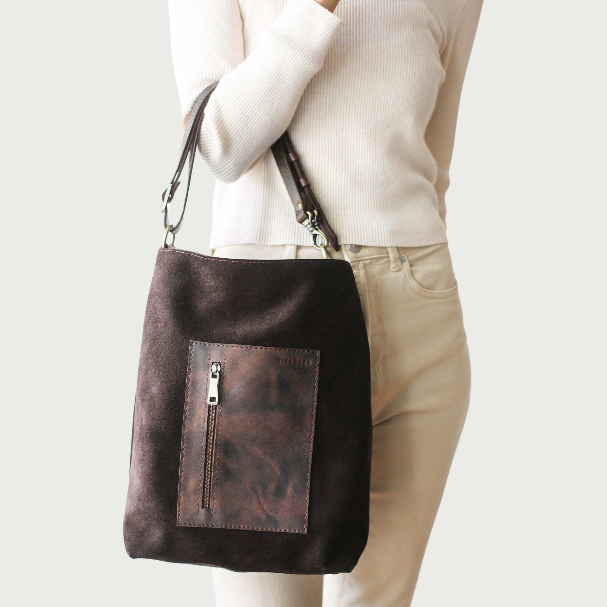 Brown Suede Tote Bag | Hobo Shoulder Bag​ | Qisabags