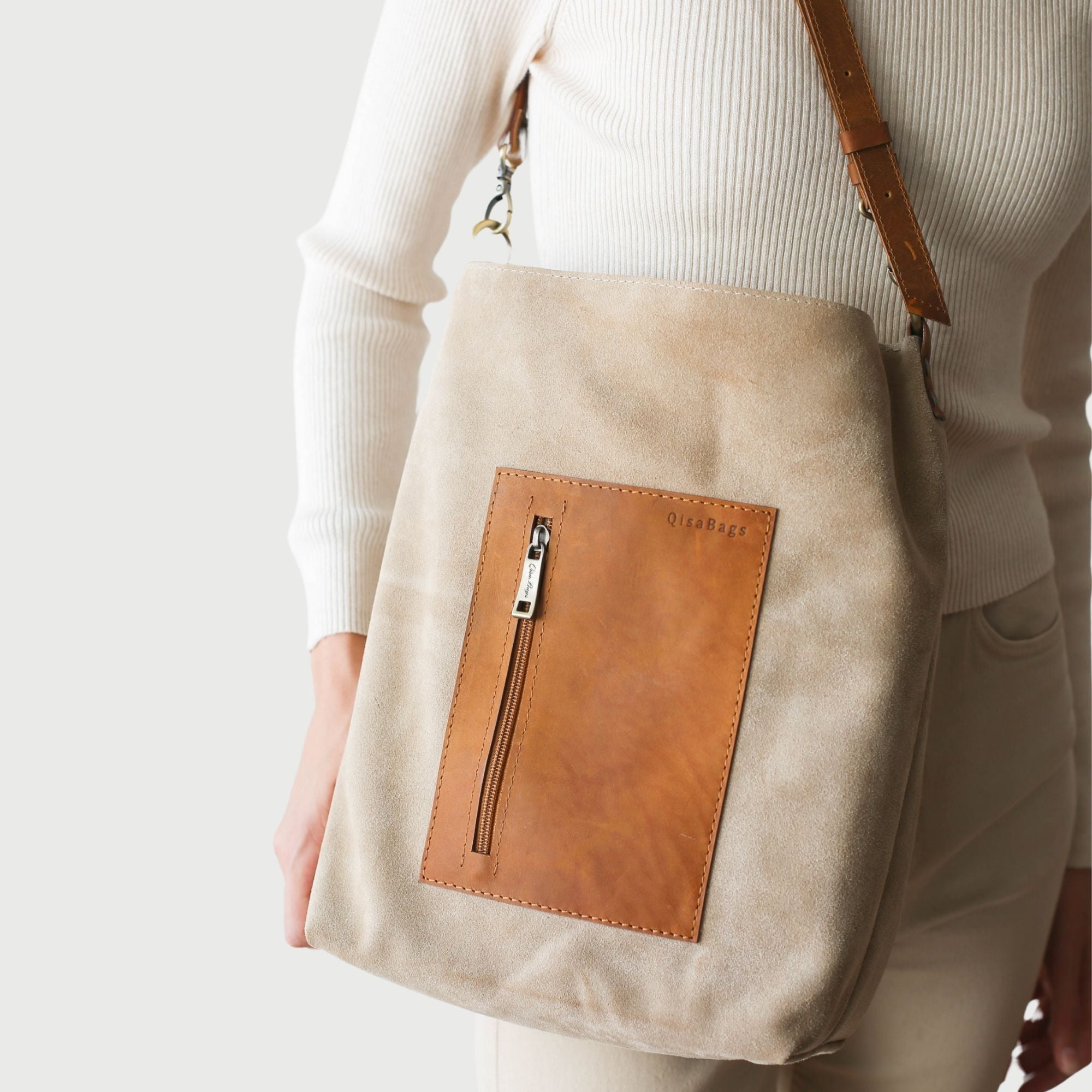 Suede Leather Hobo Bag