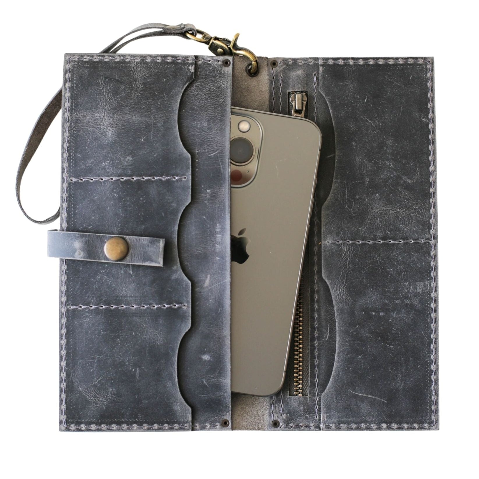 gray leather phone wallet