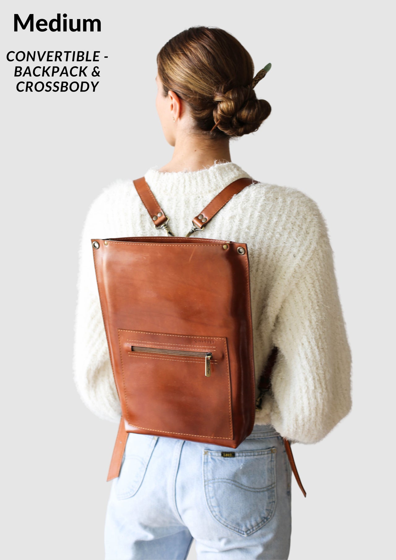Brown leather backpack purse