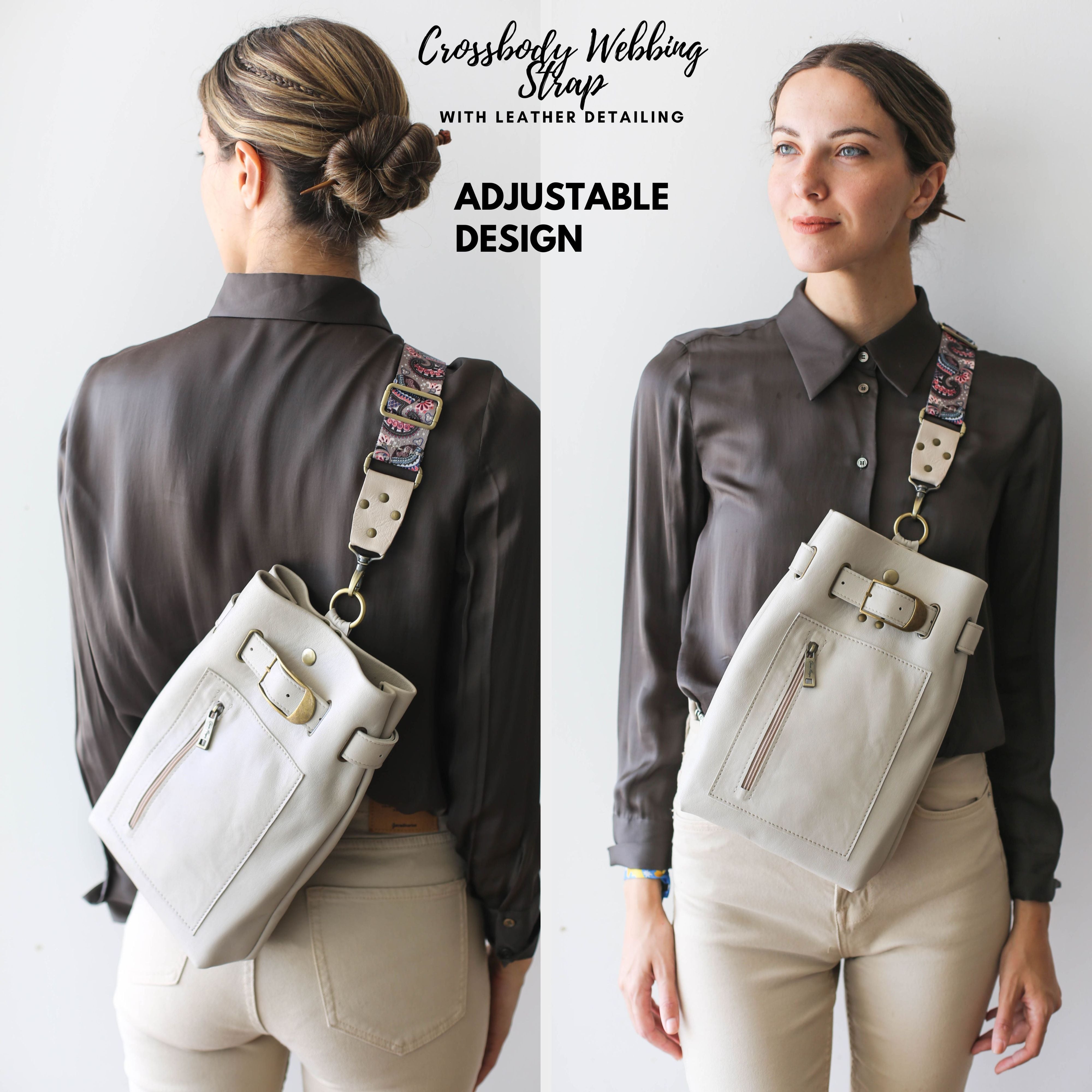 Beige Leather Sling Backpack