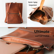 Brown zipper leather laptop bag