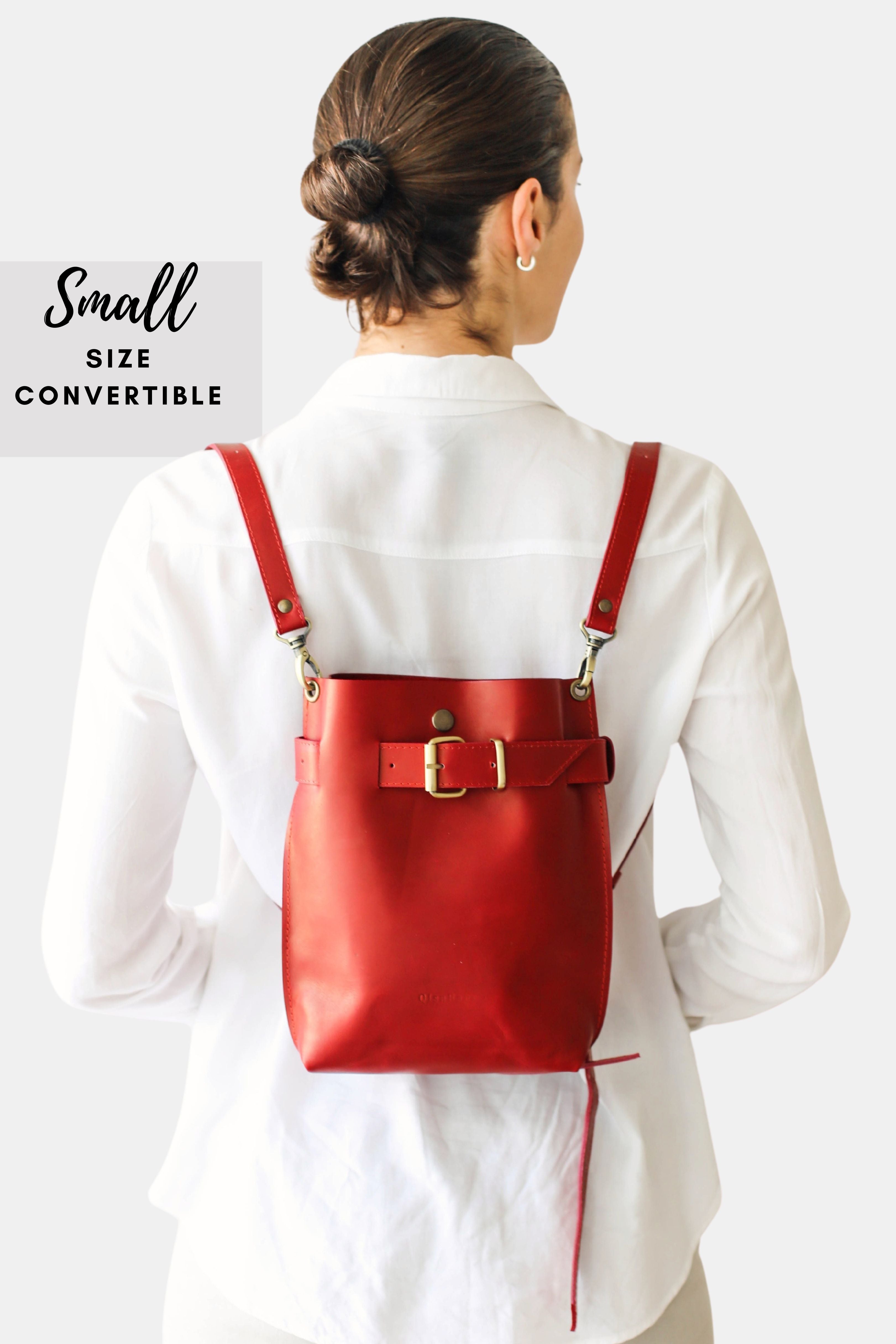 Red Leather Backpack Purse